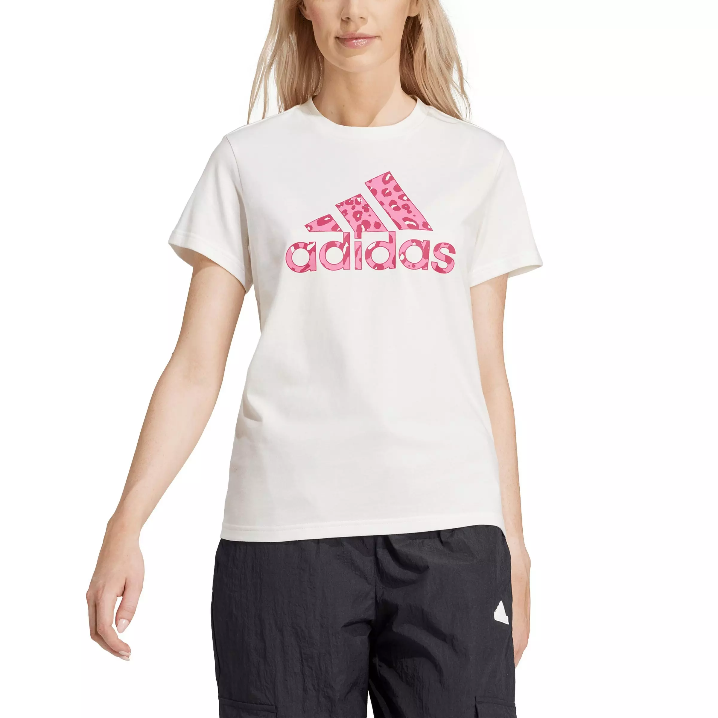 adidas Women's Animal Print Graphic T-Shirt - White/Pink - WHITE/PINK
