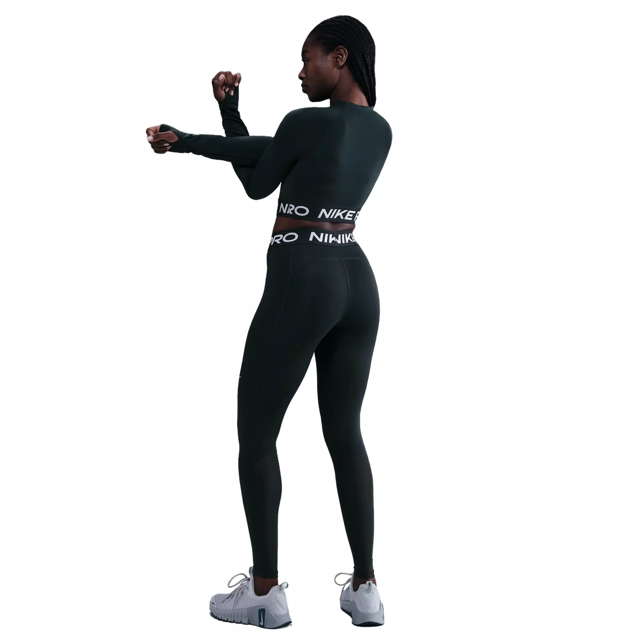 Nike Women's Pro Mid-Rise Mesh-Paneled Leggings - Green - GREEN