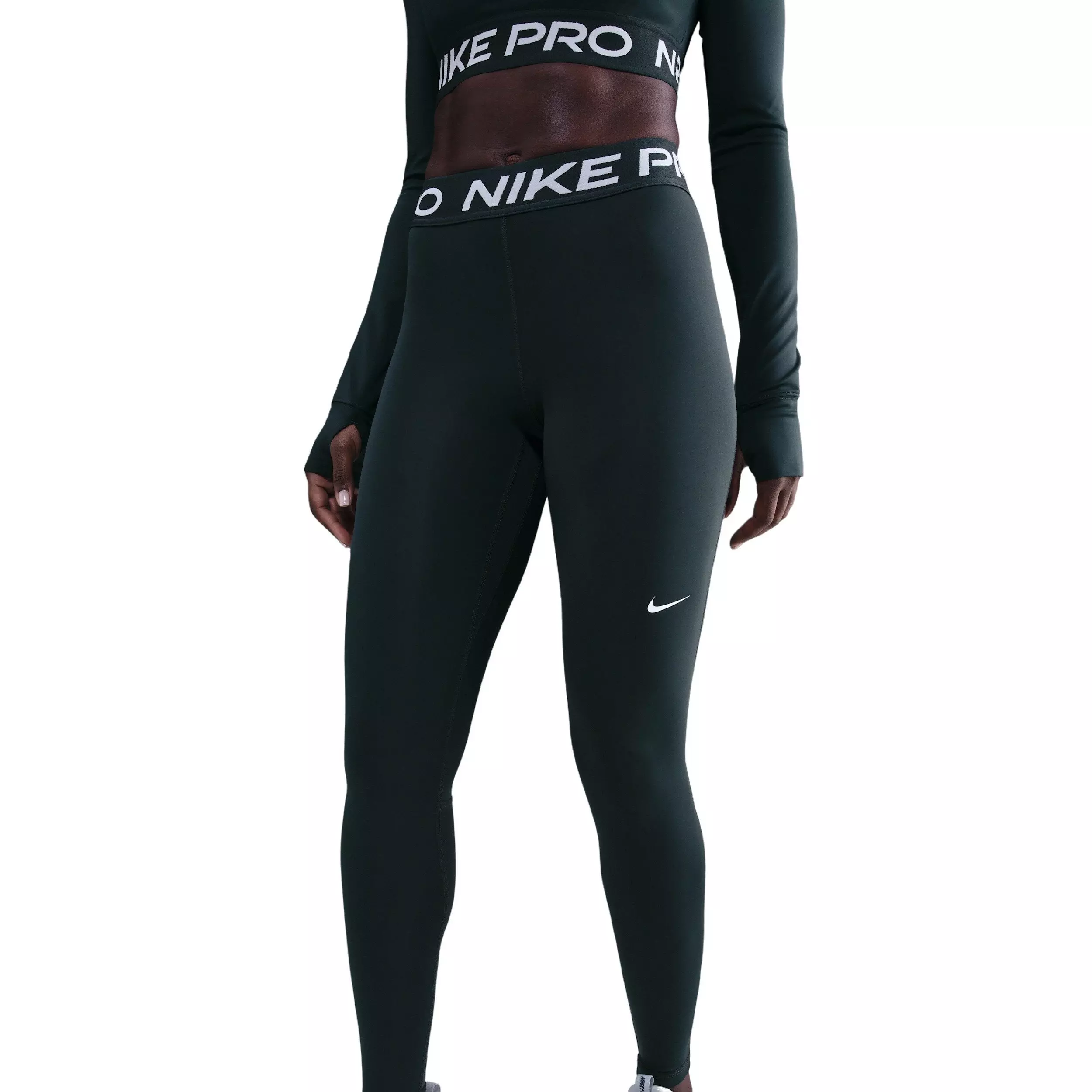 Nike Women's Pro Mid-Rise Mesh-Paneled Leggings - Green - GREEN