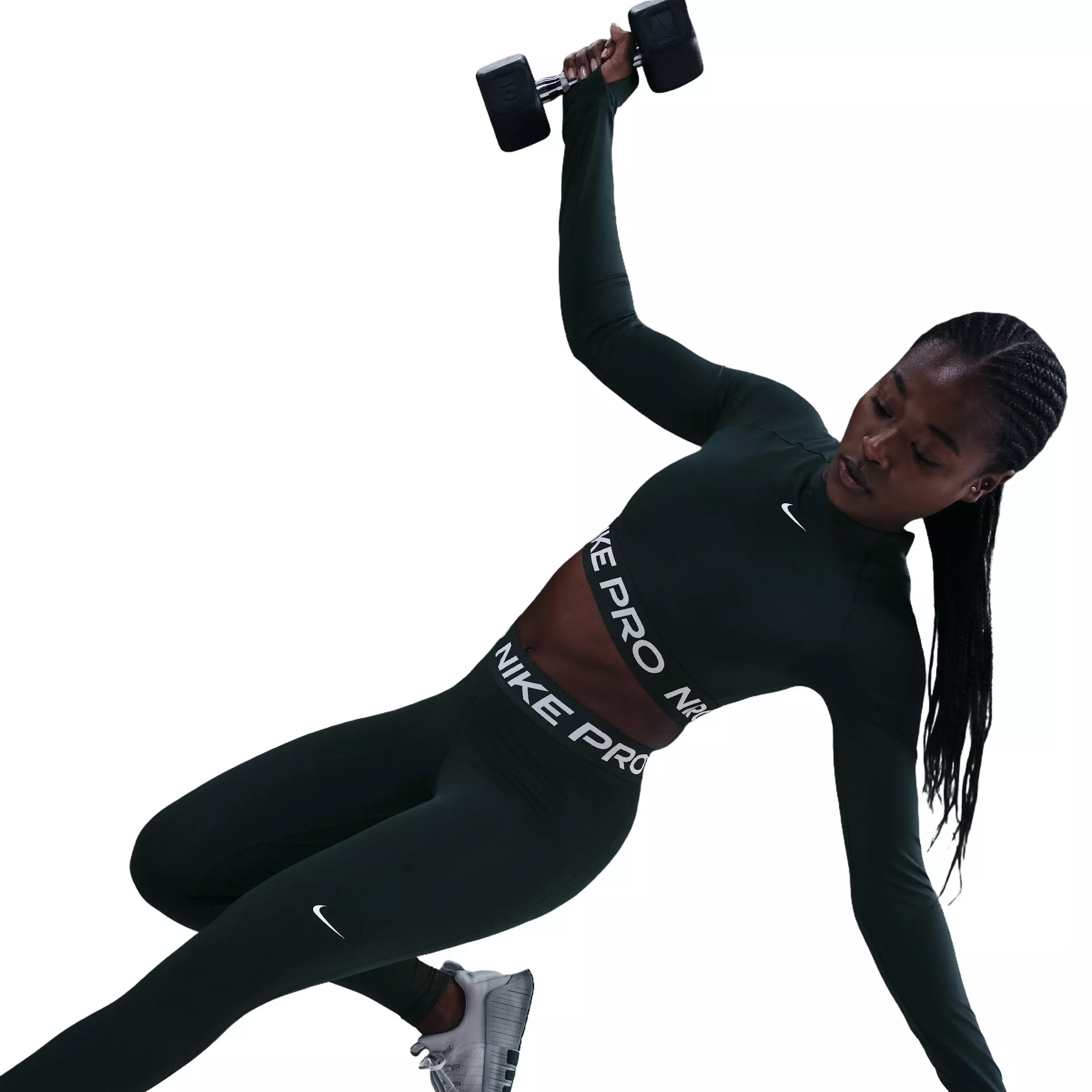 Nike Women's Pro Mid-Rise Mesh-Paneled Leggings - Green - GREEN