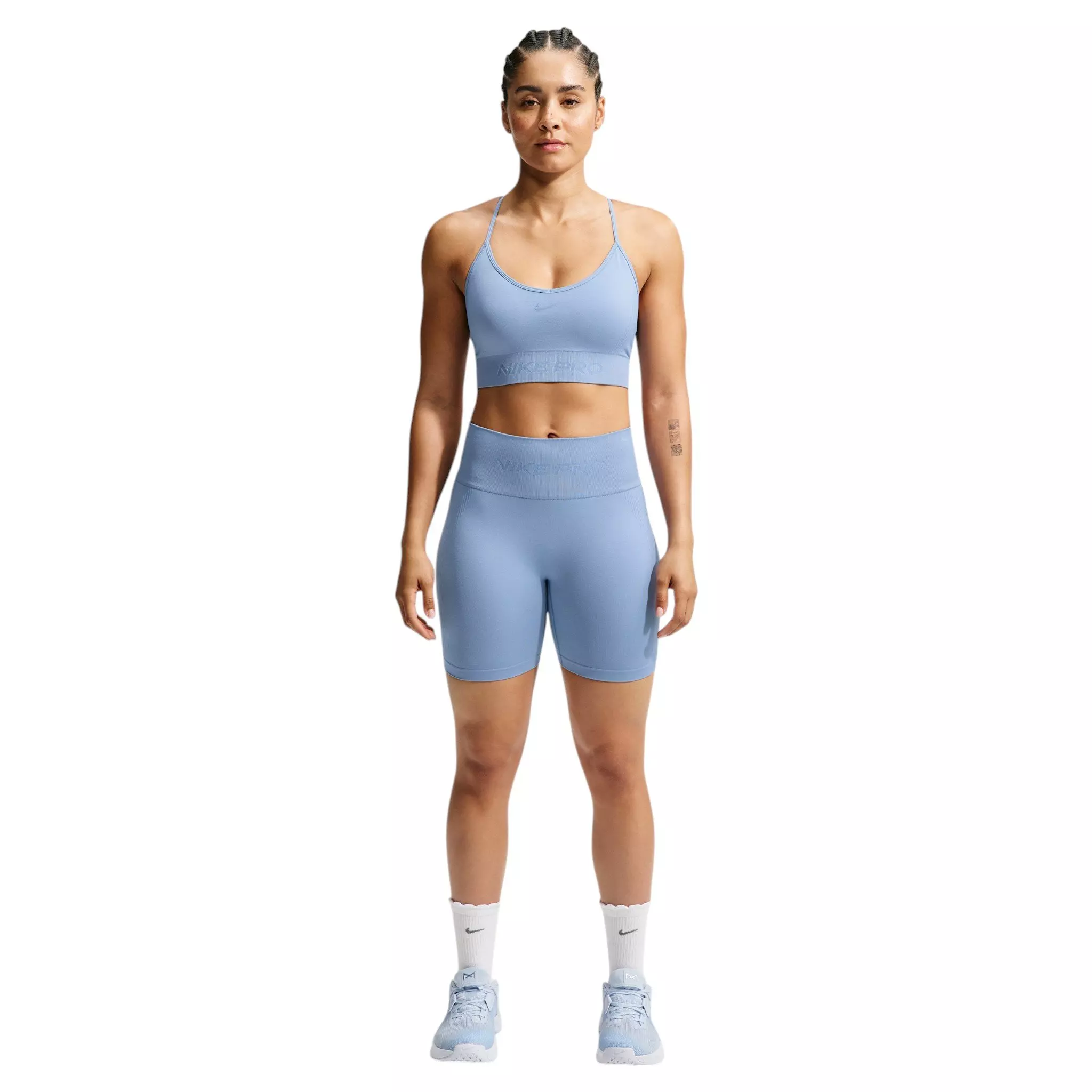 Nike Women's Pro Seamless Dri-FIT High-Waisted 5" Biker Shorts - Blue - BLUE