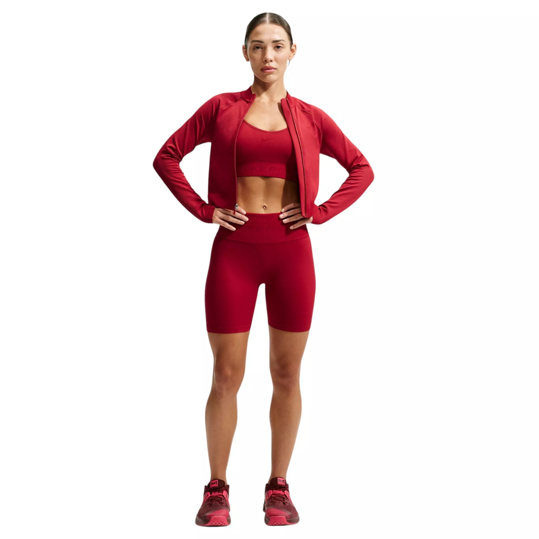 Nike Women's Pro Seamless Dri-FIT High-Waisted 5" Biker Shorts - Red - RED