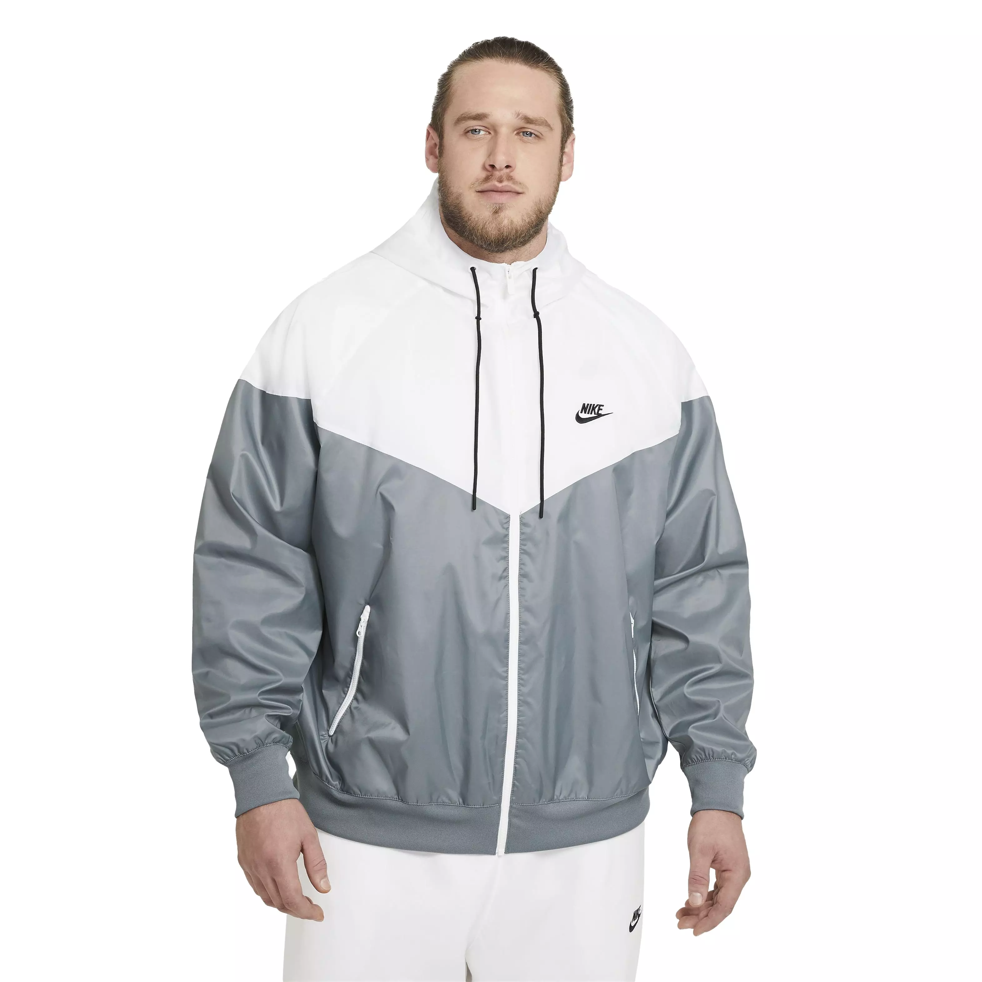Nike Men's Sportswear Windrunner Hooded Jacket - Grey/White - GREY/WHITE