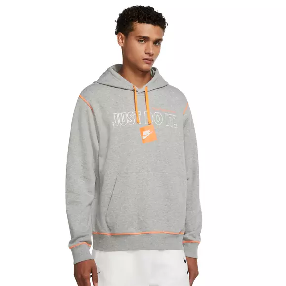 Estadístico pompa Desgastar Nike Men's Sportswear JDI Brushed-Back Fleece "Grey/Orange" Pullover Hoodie