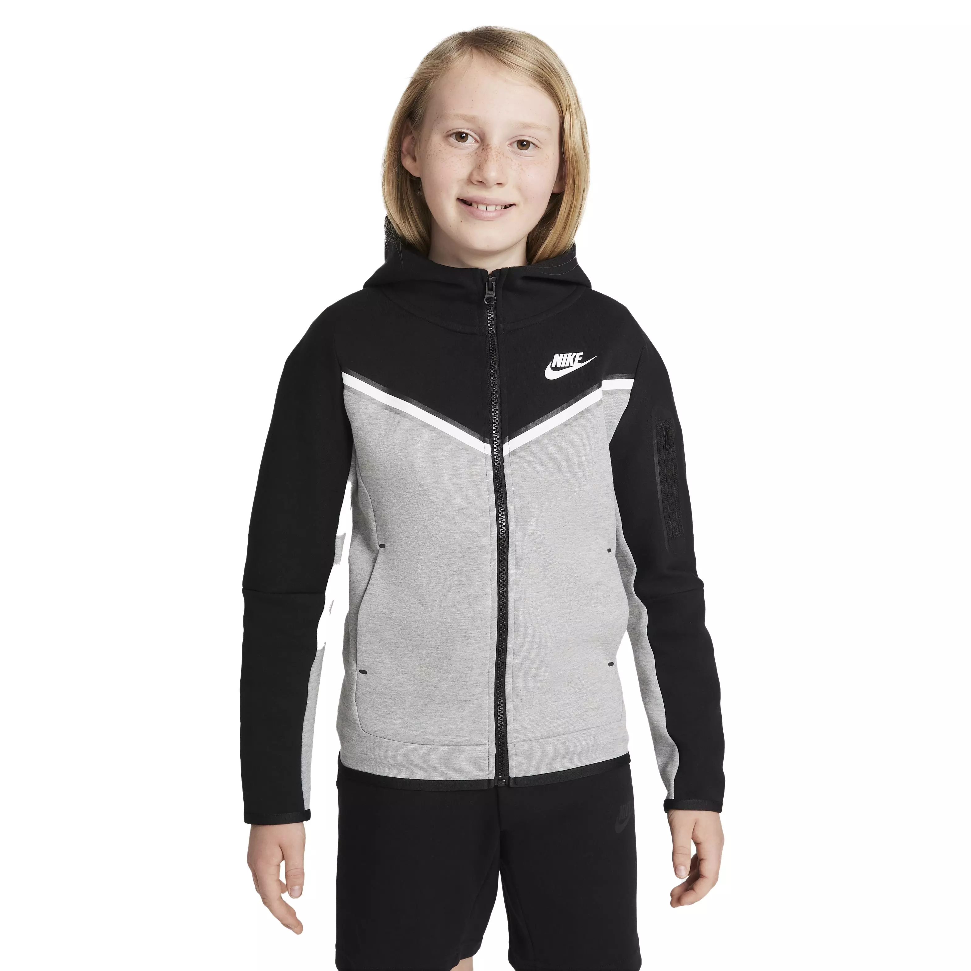 Nike Big Boys' Sportswear Tech Fleece Full-Zip Hoodie - Black/Grey -  Hibbett