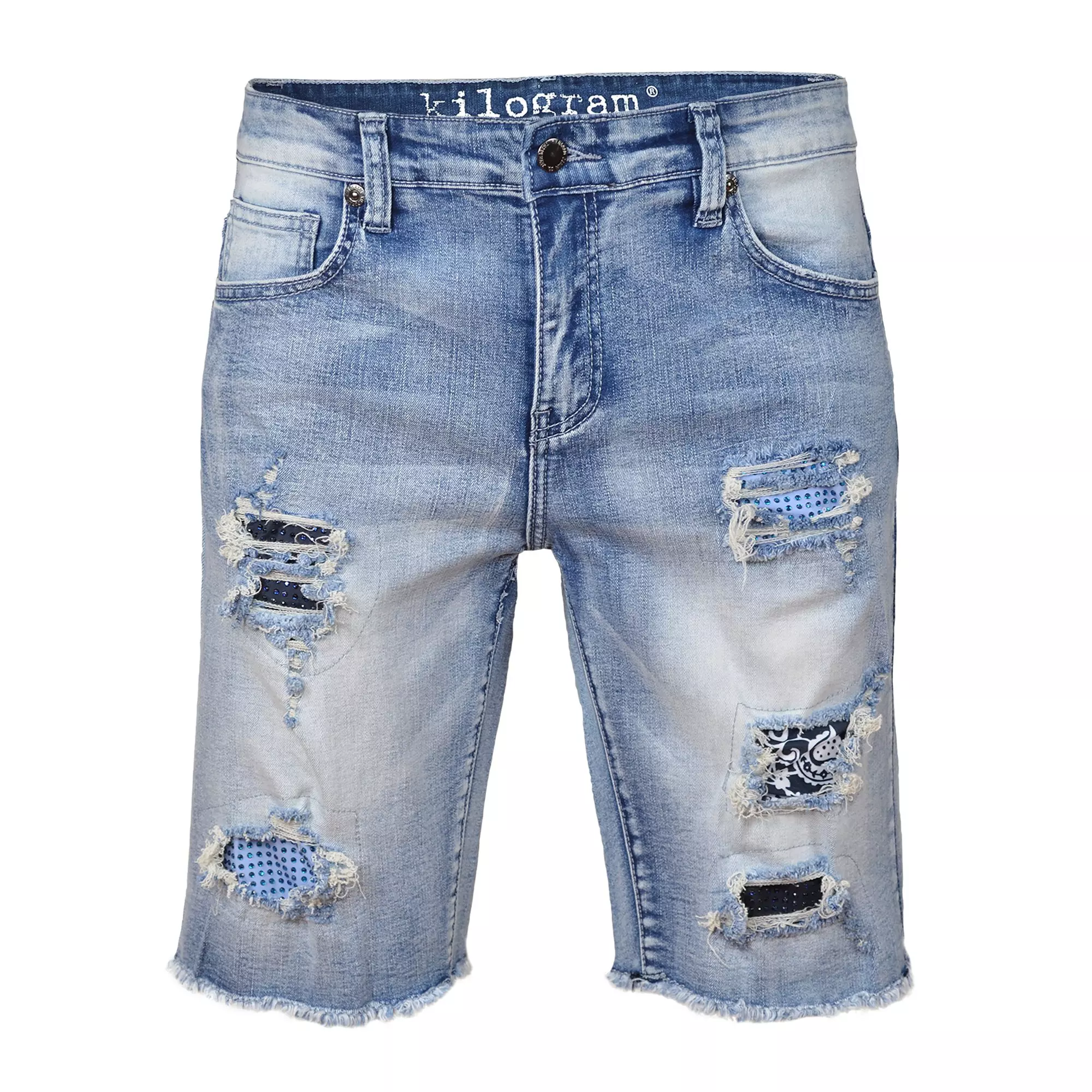 Kilogram Men's Light Blue Shorts with Rhinestones - BLUE
