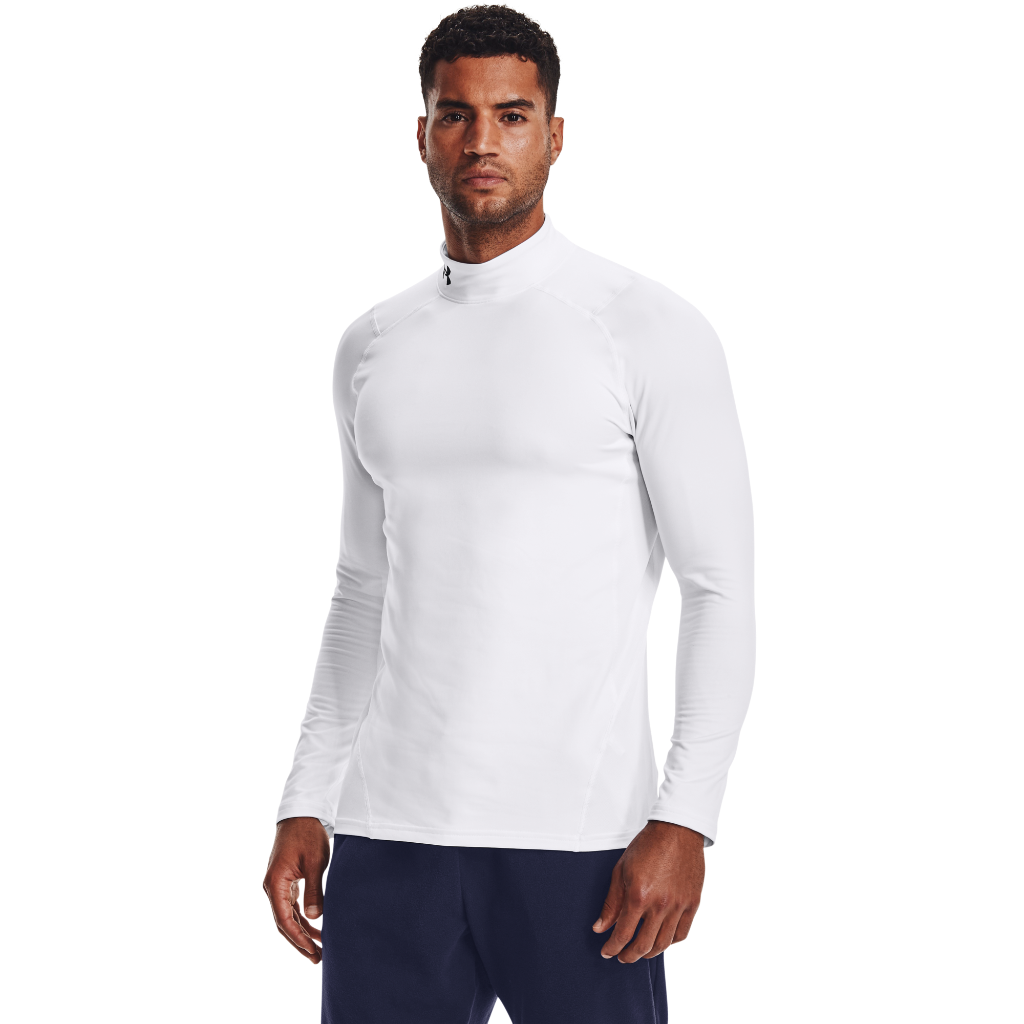 Under Armour Men's ColdGear Armour Fitted Mock "White" Compression Shirt - WHITE Thumbnail View 1