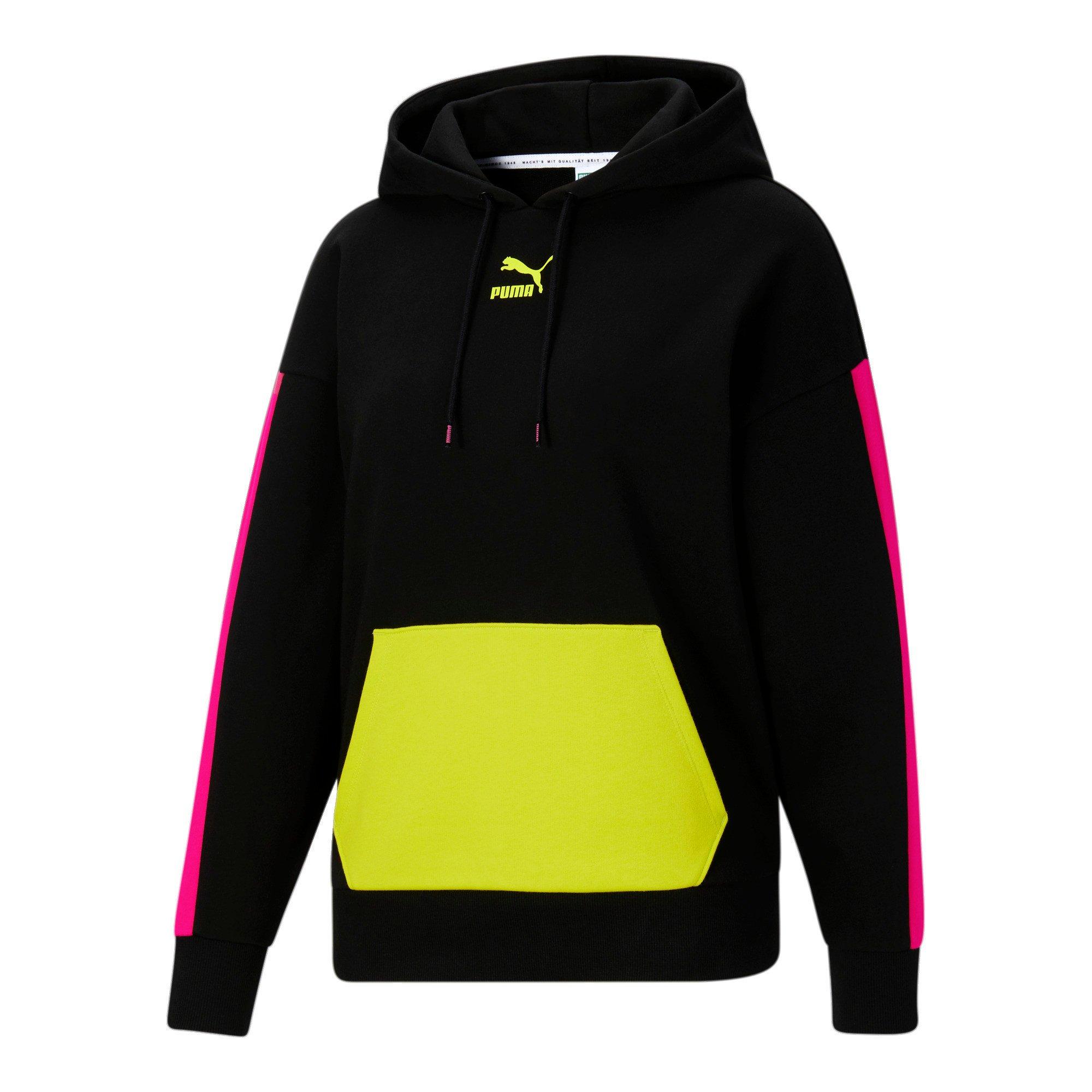 Puma Women's Classics "Black/Pink" Pullover Hoodie - BLACK/PINK Thumbnail View 1