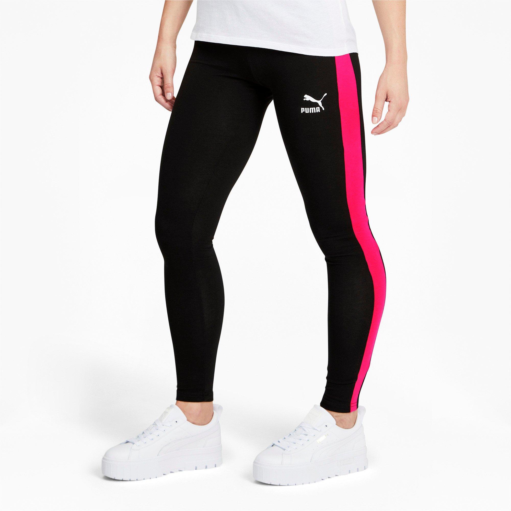 PUMA Women's Iconic MR "Black/Pink" Leggings - BLACK/PINK Thumbnail View 1