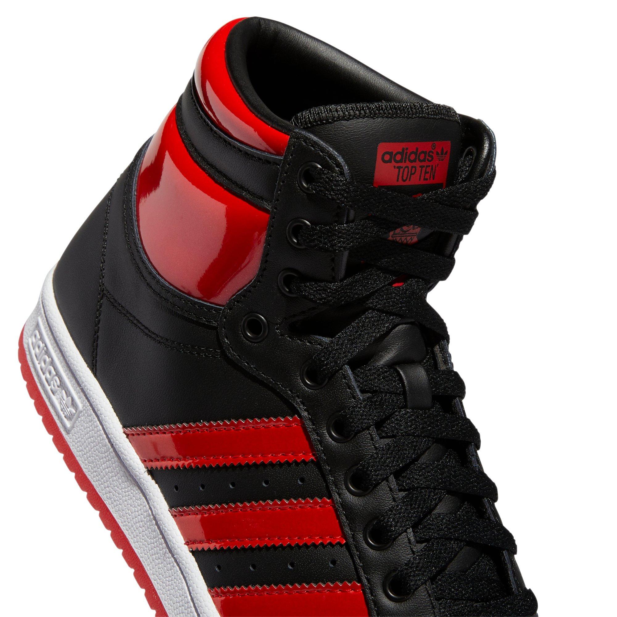 Red and black adidas shoes store high tops