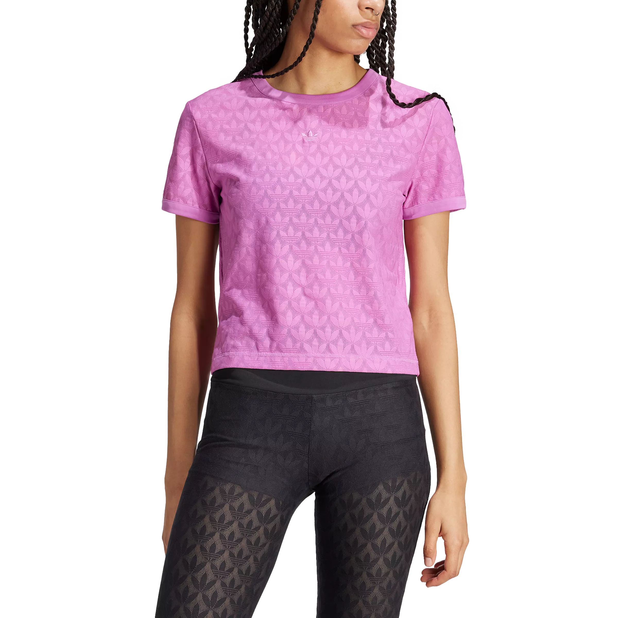 adidas Women's Originals Fashion Monogram Lace Cropped T-Shirt - Purple - PURPLE