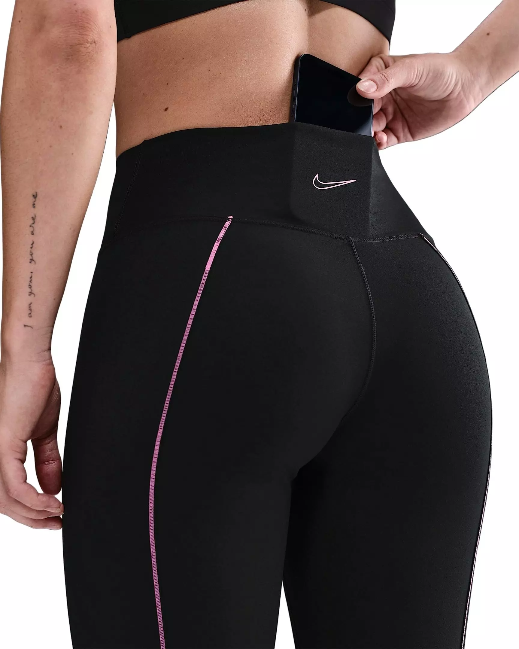 Nike Women's One High-Waisted Full-Length Leggings - Black/Pink - BLACK/PINK