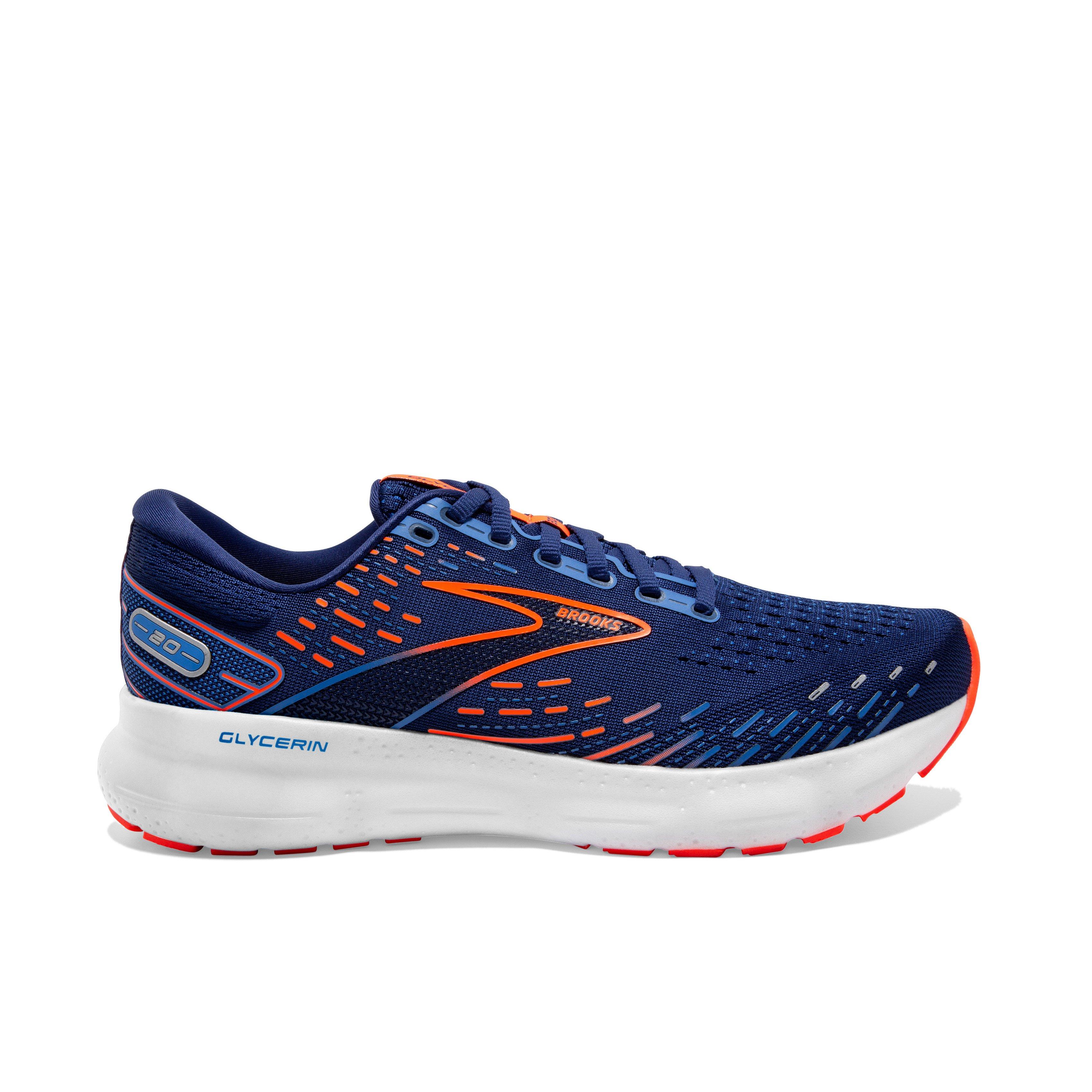 Brooks Glycerin 20 "Blue Depths/Palace Blue/Orange" Men's Wide Running Shoe - BLUE/BLUE/ORANGE Thumbnail View 1