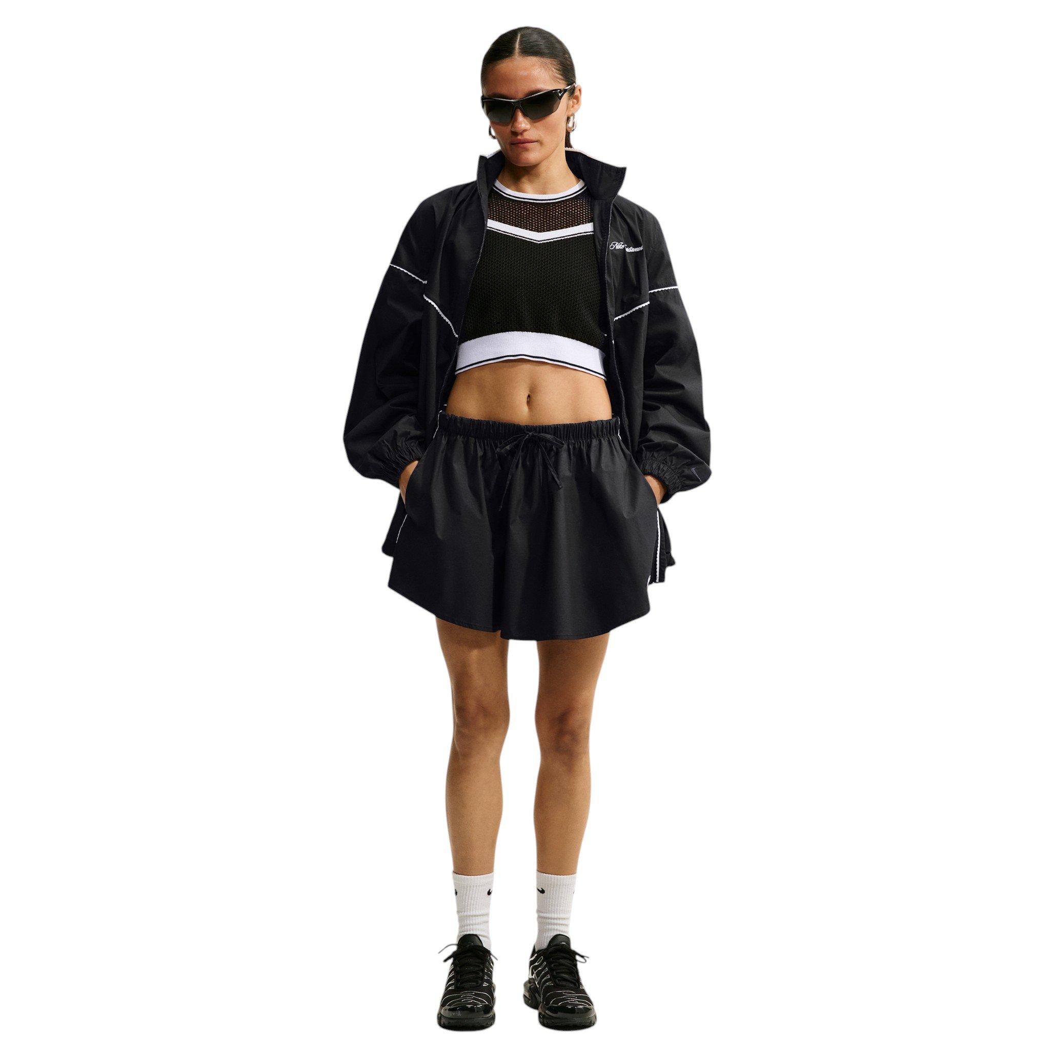 Nike Women's Sportswear Mid-Rise Scalloped-Trim Poplin Skirt - Black/Off-White - BLACK/OFF-WHITE Thumbnail View 4