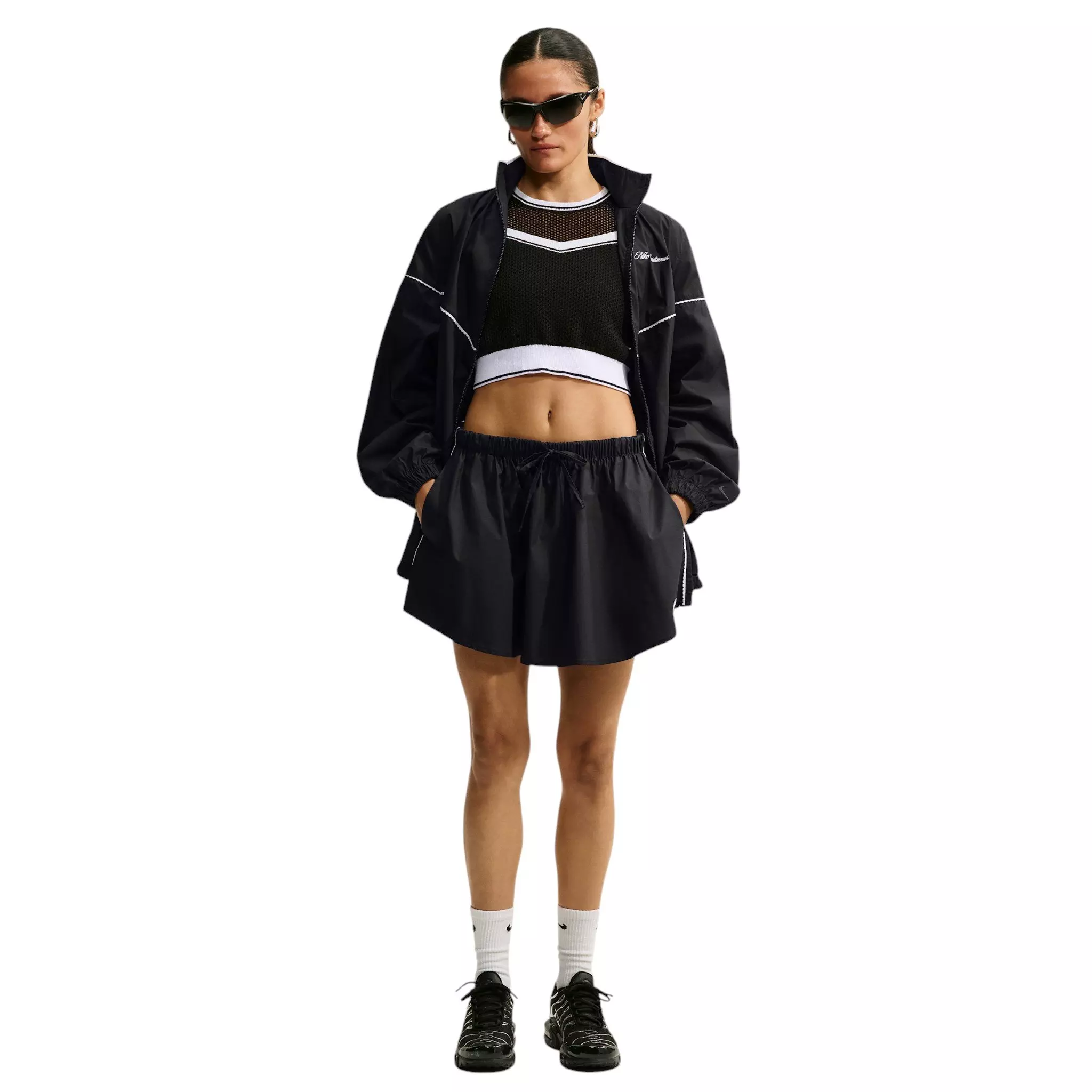 Nike Women's Sportswear Mid-Rise Scalloped-Trim Poplin Skirt - Black/Off-White - BLACK/OFF-WHITE