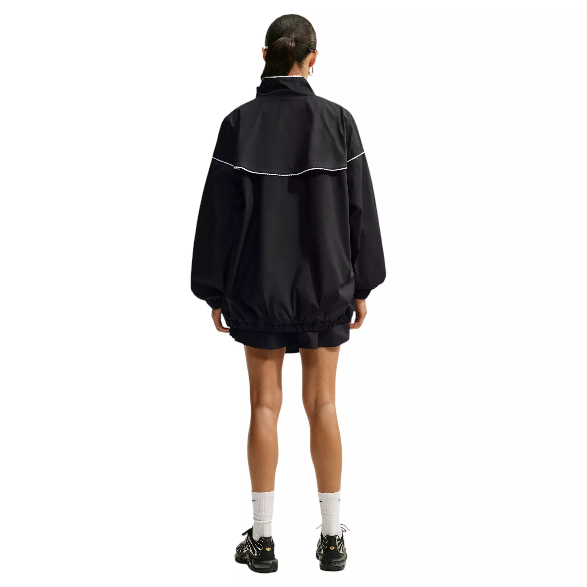 Nike Women's Sportswear Mid-Rise Scalloped-Trim Poplin Skirt - Black/Off-White - BLACK/OFF-WHITE