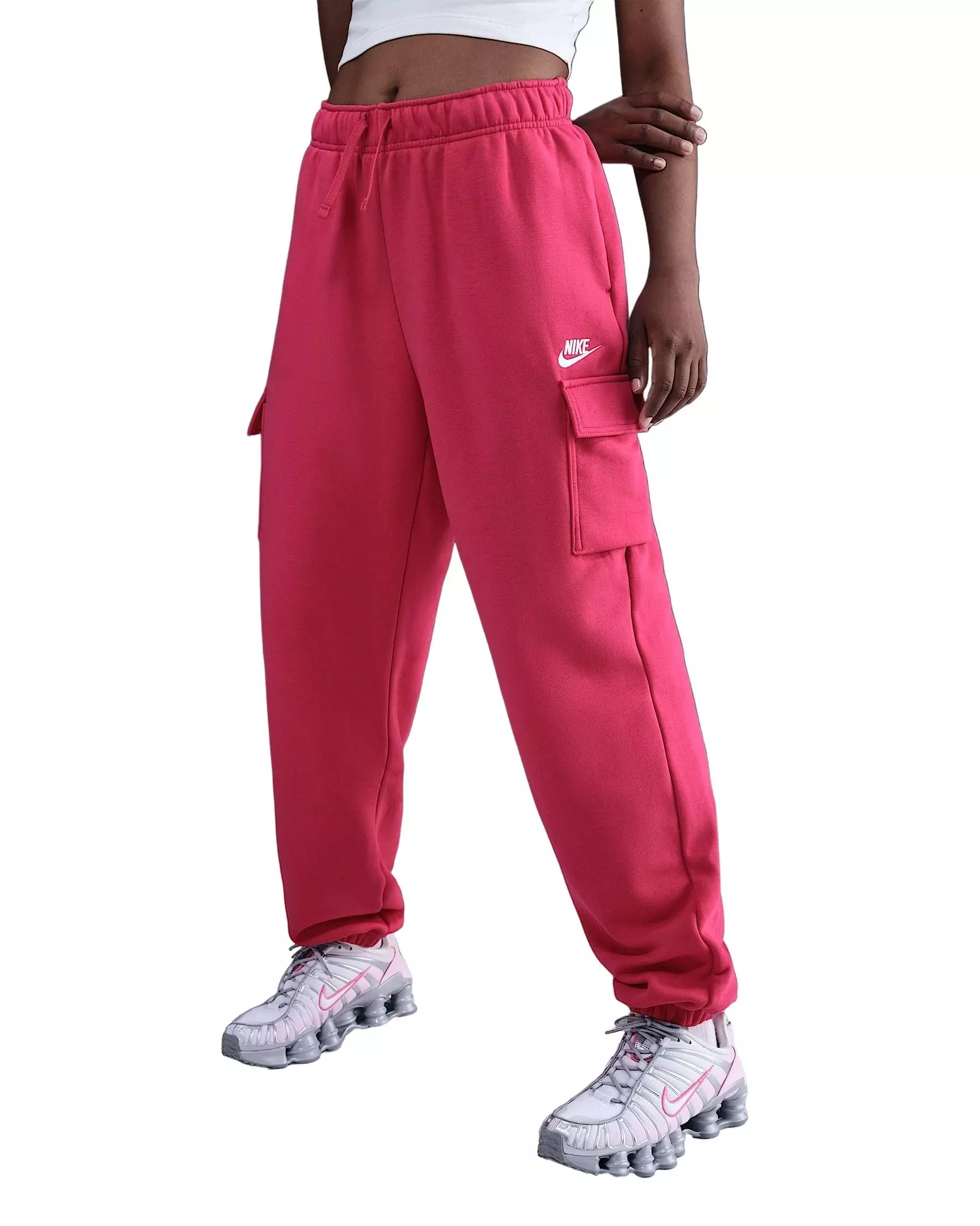 Nike Women's Sportswear Club Fleece Mid-Rise Oversized Cargo Sweatpants - Pink - PINK