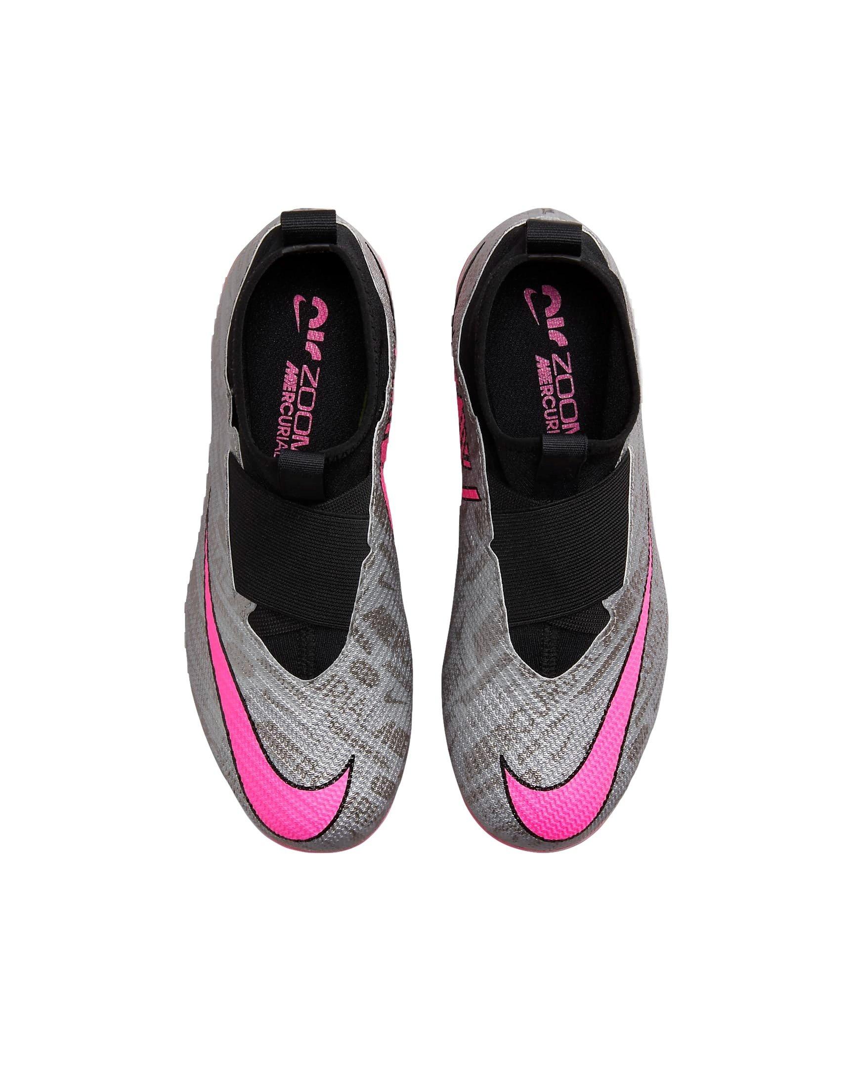 Nike Jr. Zoom Mercurial Superfly 9 Pro XXV FG "Metallic Silver/Black/Hyper Pink" Grade School Kids' Soccer Cleat