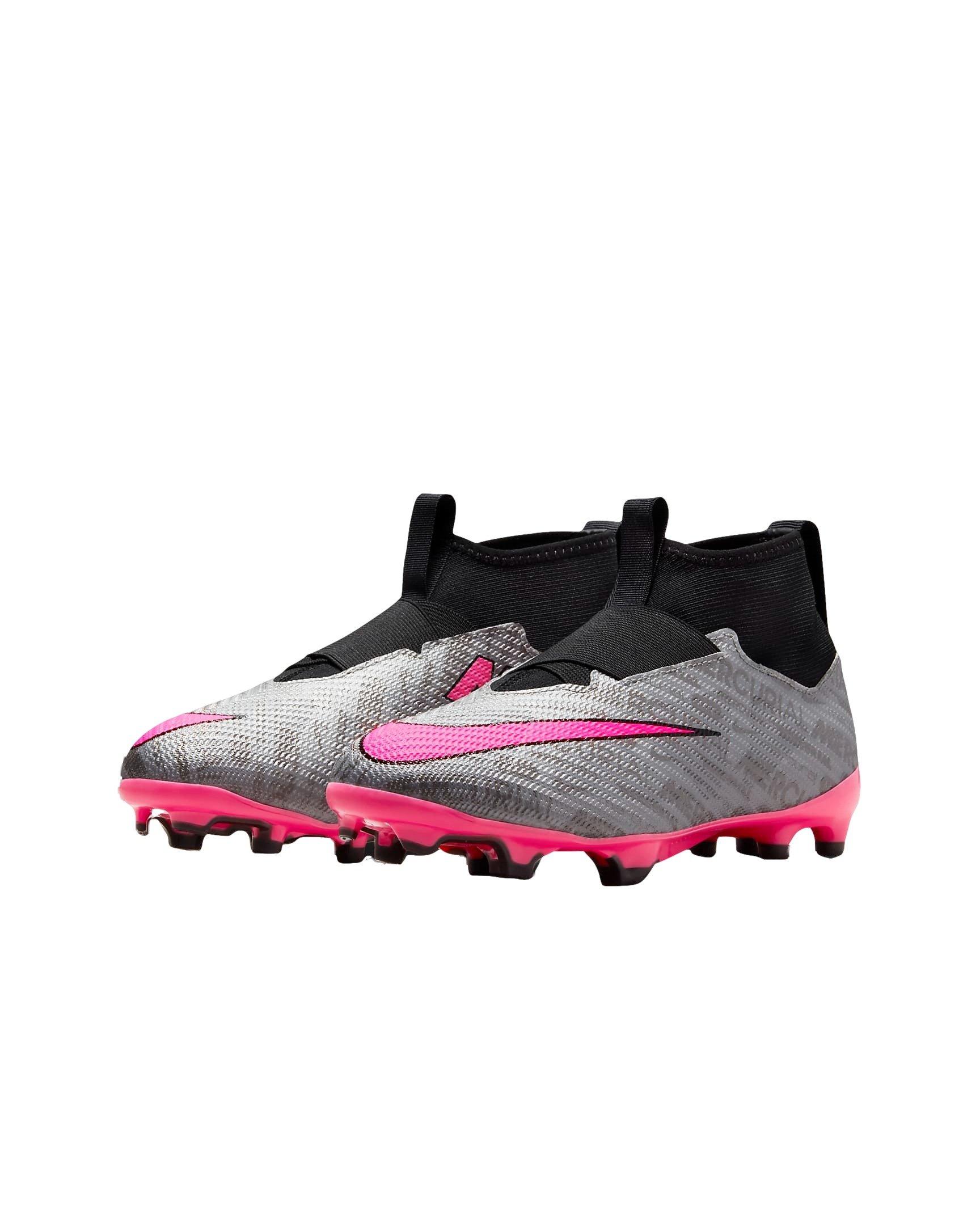 Nike Jr. Zoom Mercurial Superfly 9 Pro XXV FG "Metallic Silver/Black/Hyper Pink" Grade School Kids' Soccer Cleat