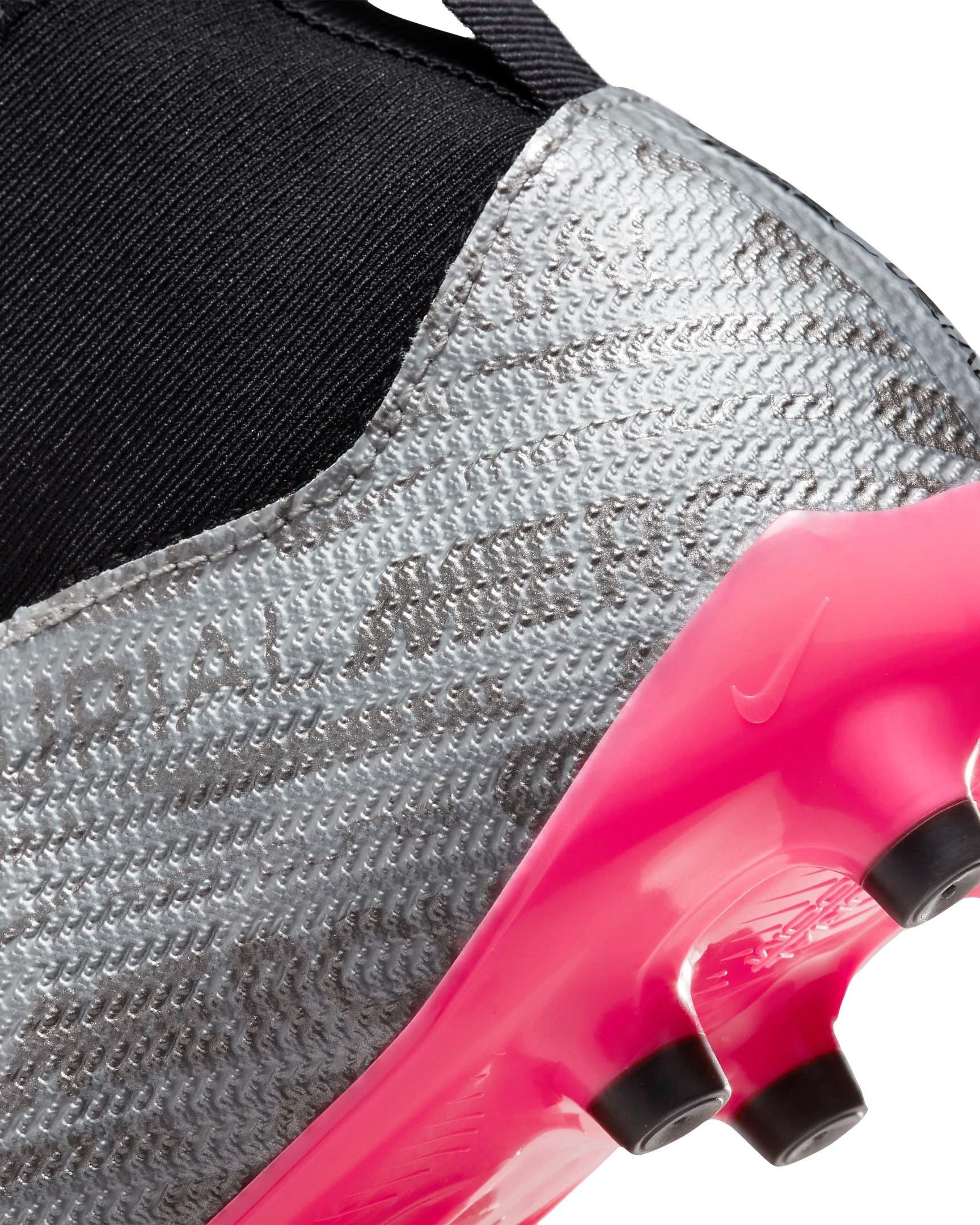 Nike Jr. Zoom Mercurial Superfly 9 Pro XXV FG "Metallic Silver/Black/Hyper Pink" Grade School Kids' Soccer Cleat