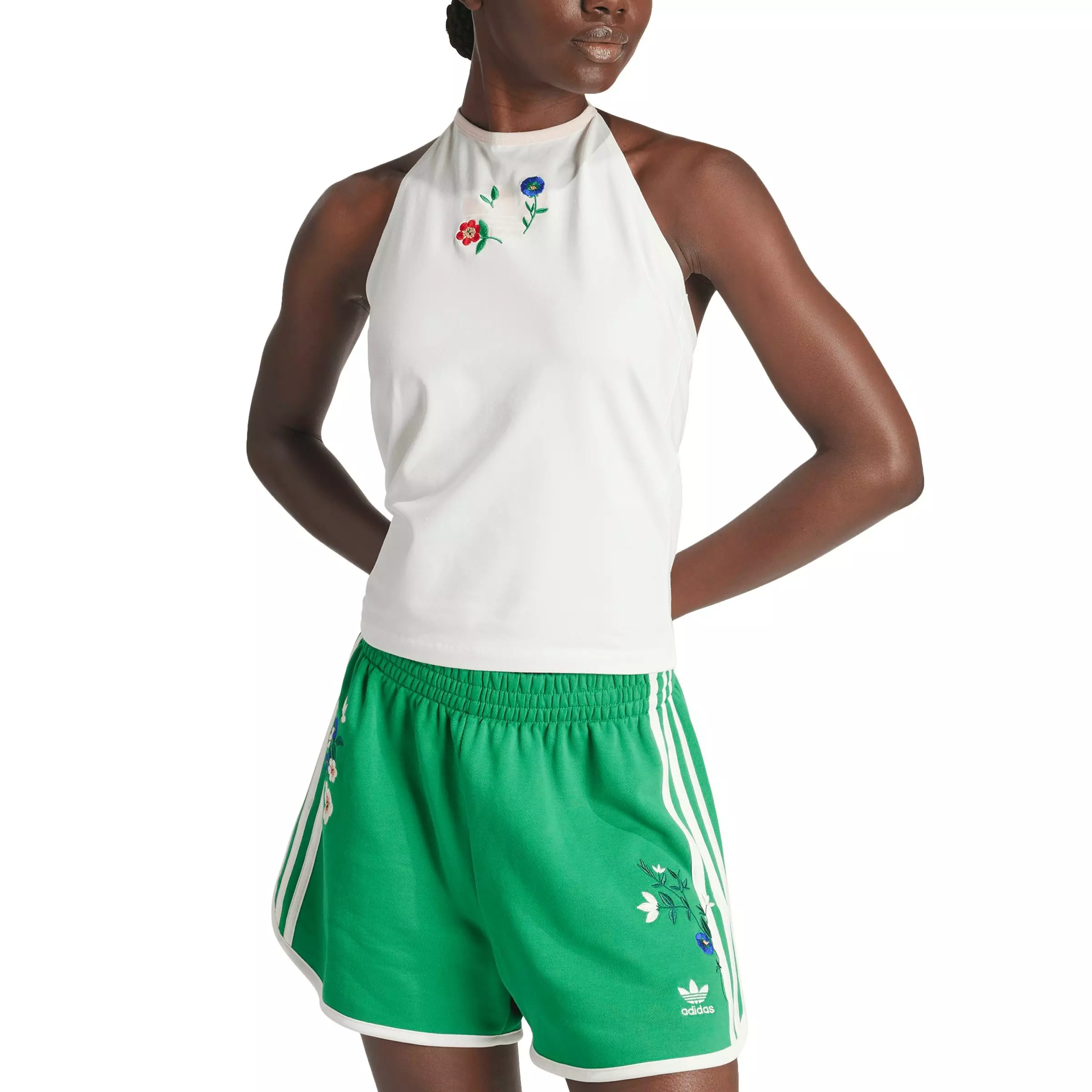 adidas Women's Originals Fashion Graphics Floral Halter Neck Top - White - WHITE