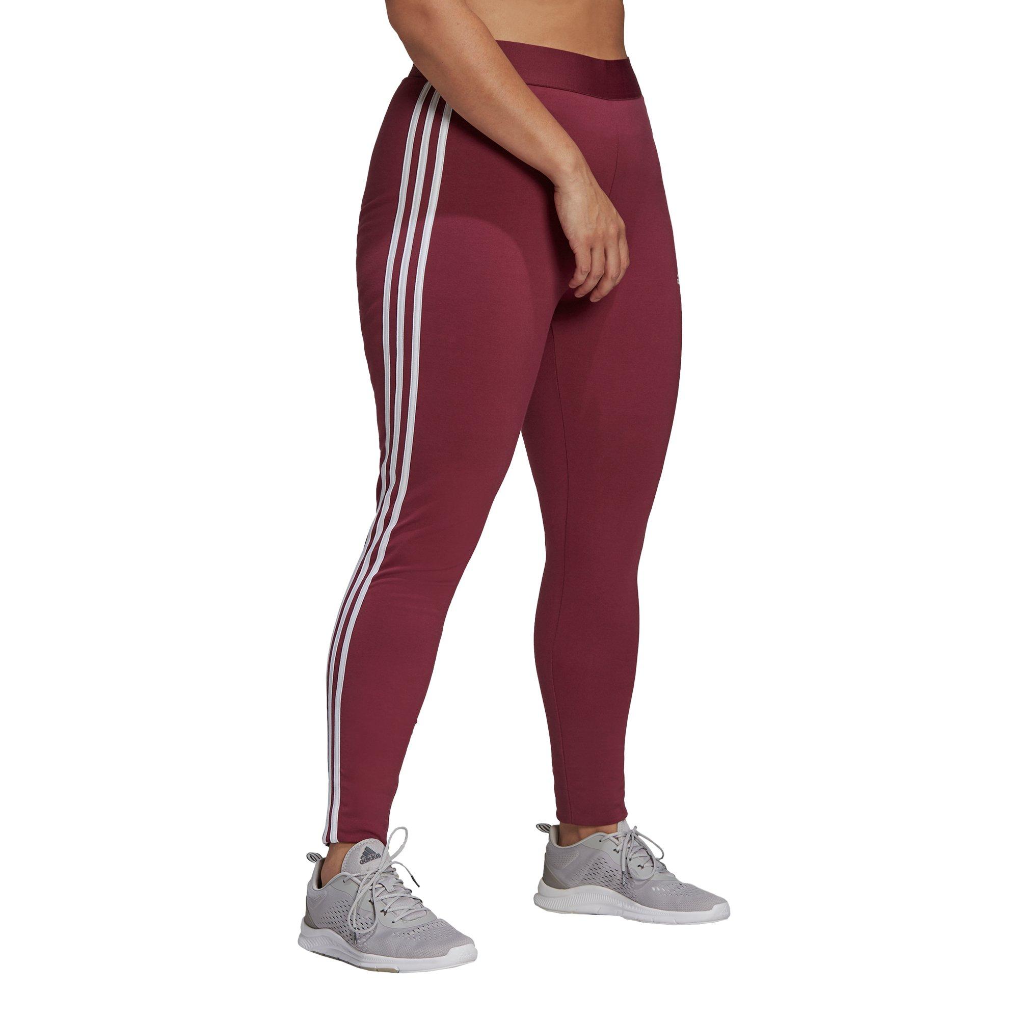 Adidas 3 stripe hot sale burgundy leggings