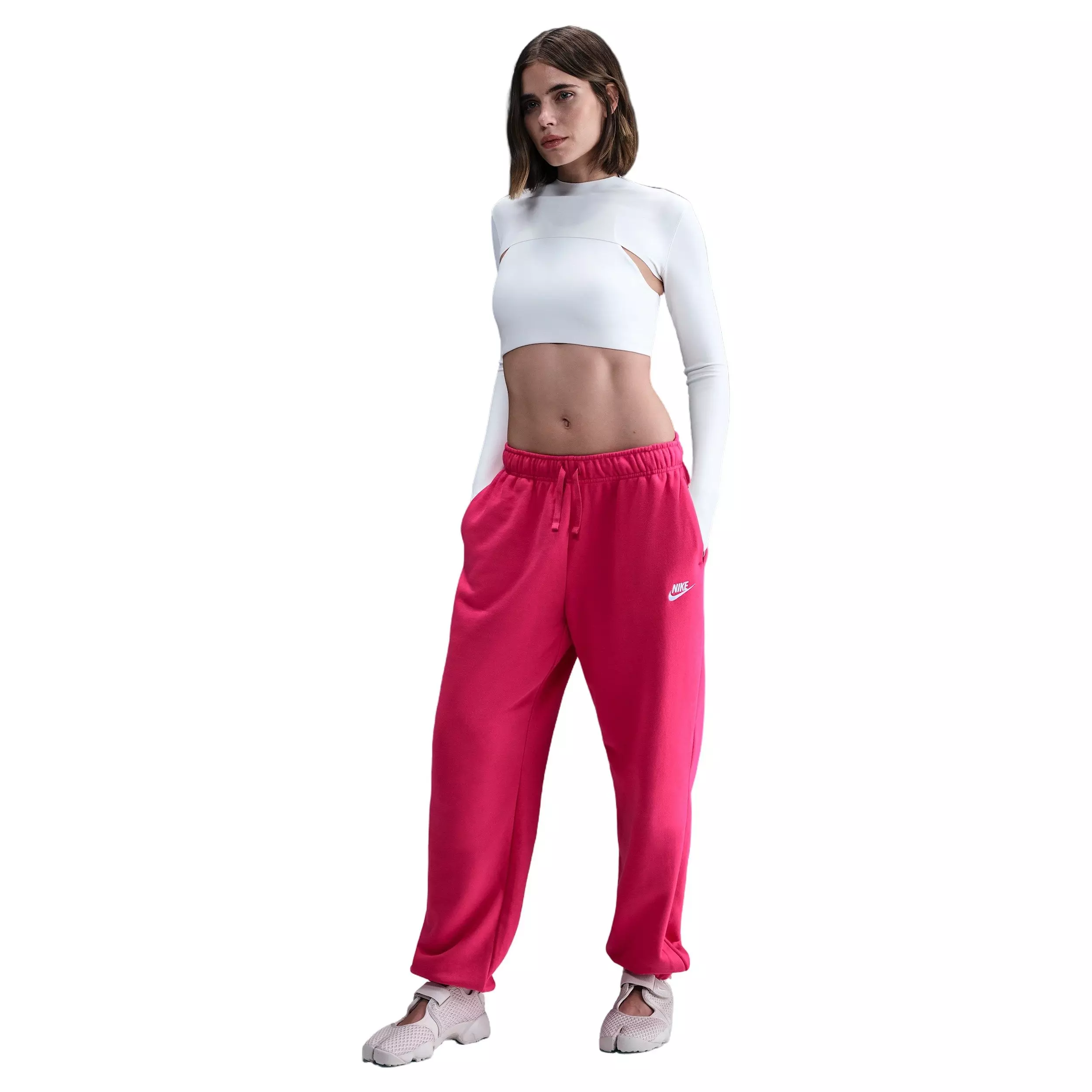 Nike Women's Sportswear Club Fleece Mid-Rise Oversized Sweatpants - Rush Pink - PINK