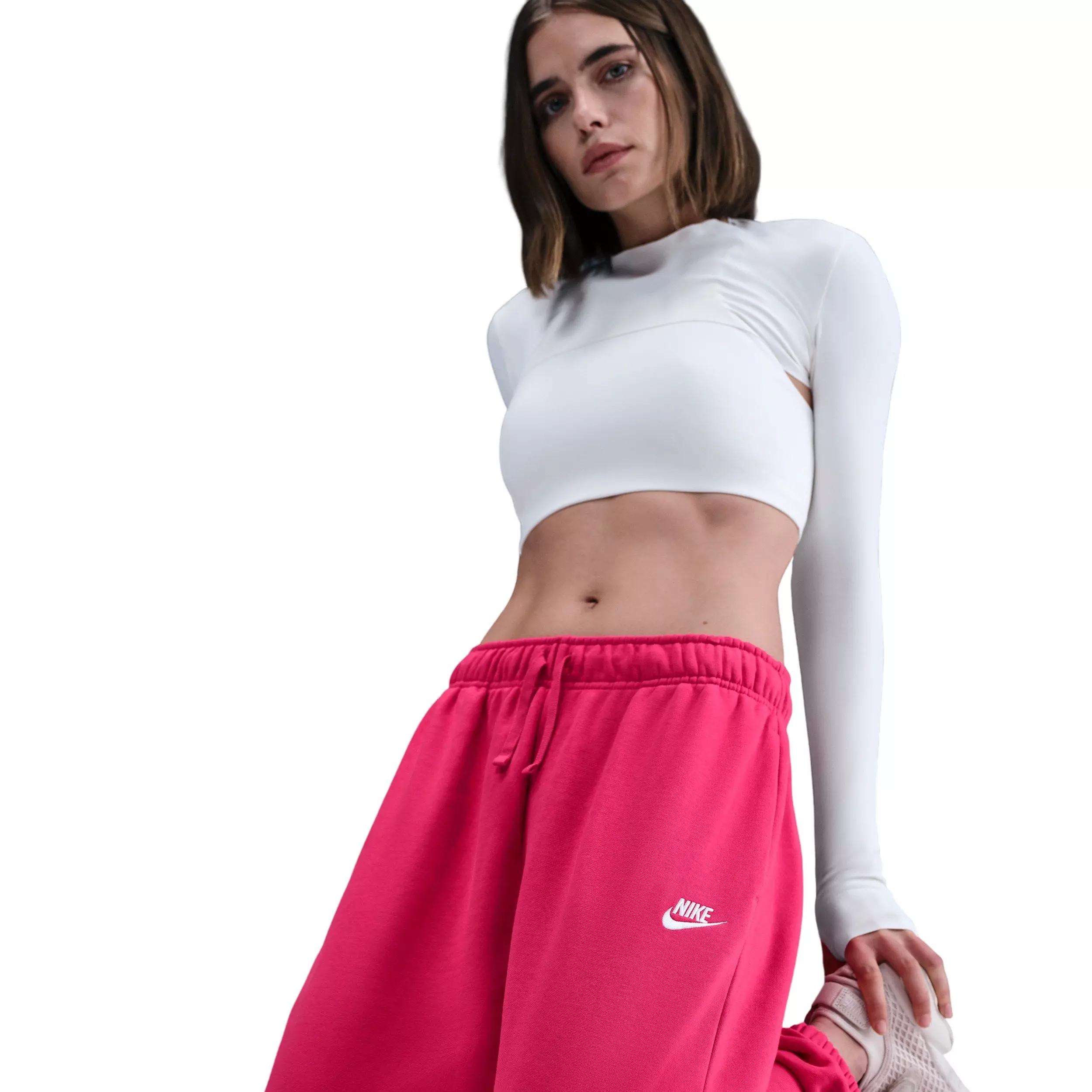 Nike Women's Sportswear Club Fleece Mid-Rise Oversized Sweatpants - Rush Pink - PINK