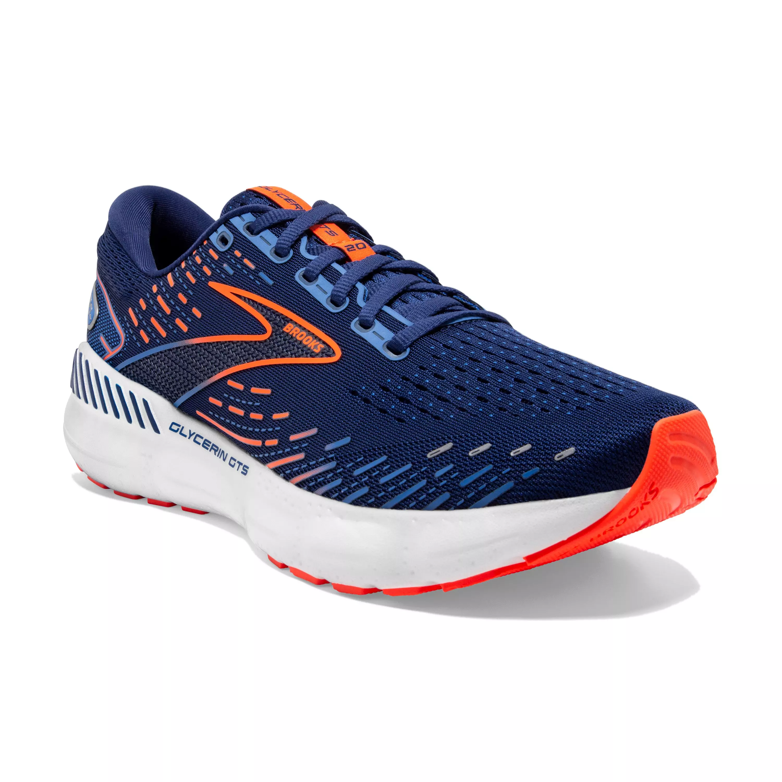 Brooks Glycerin GTS 20 "Blue Depths/Palace Blue/Orange" Men's Wide Running Shoe - BLUE/BLUE/ORANGE