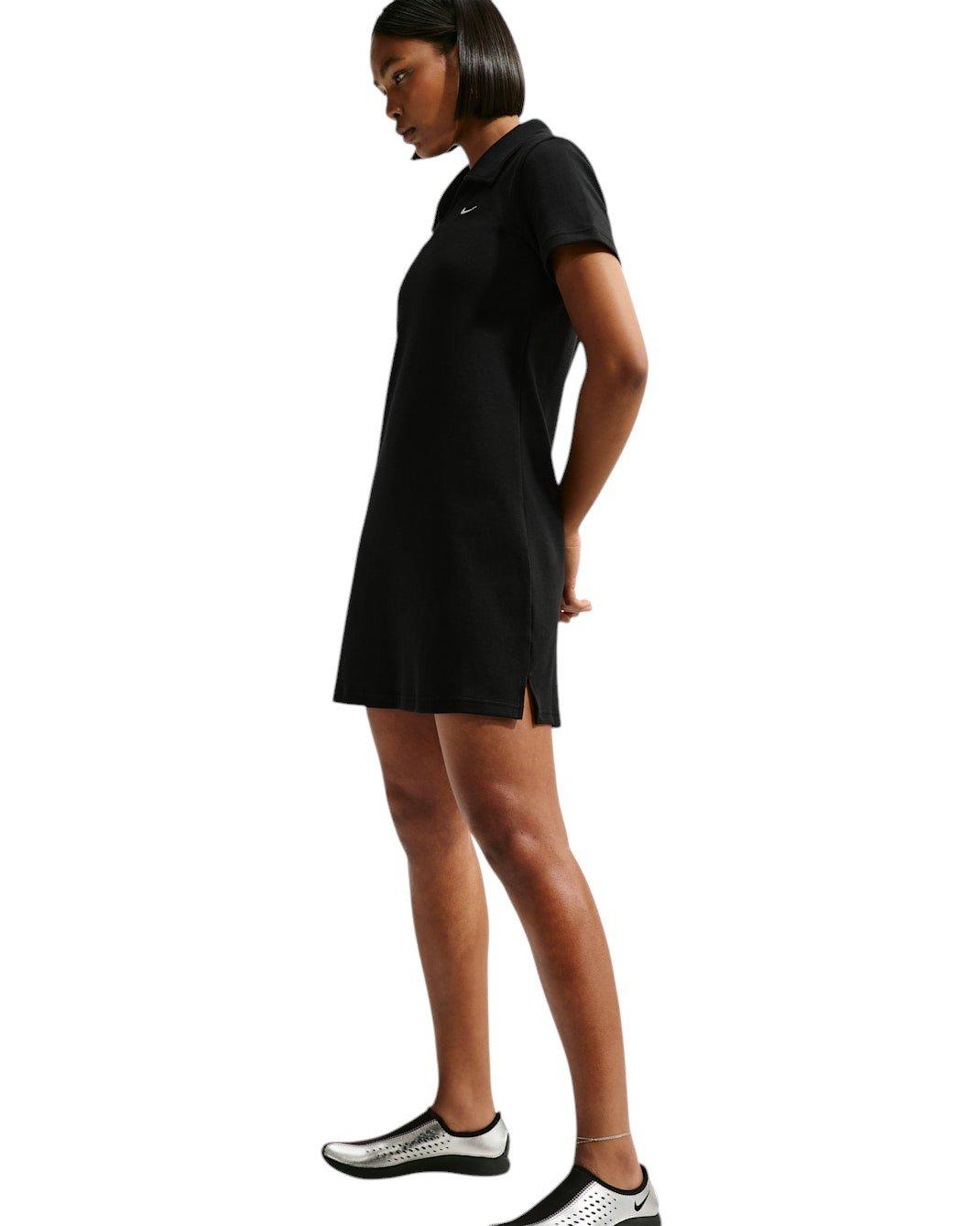 Nike Women's Sportswear Chill Knit Slim Polo Dress - Black/White - BLACK/WHITE