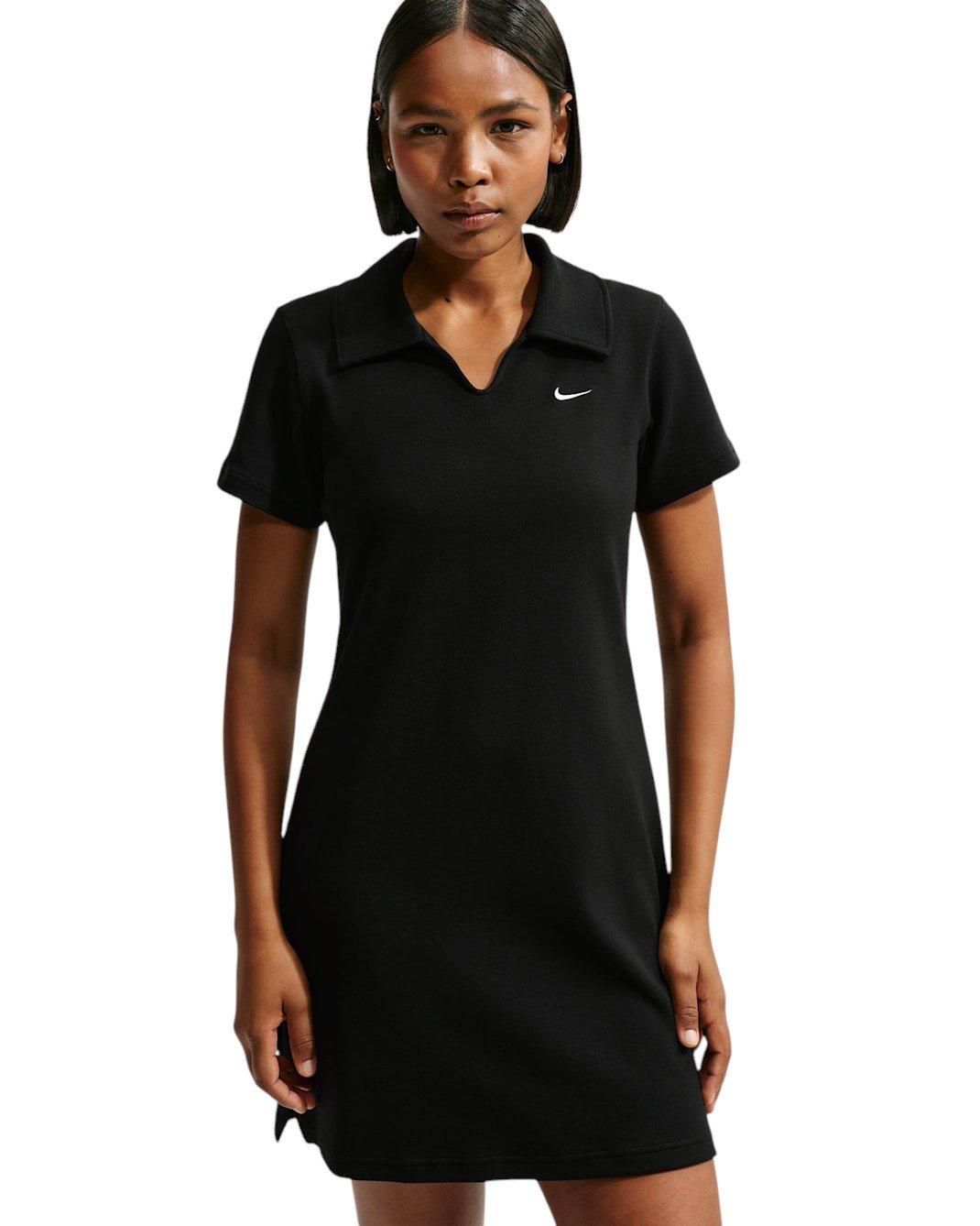 Nike Women's Sportswear Chill Knit Slim Polo Dress - Black/White - BLACK/WHITE