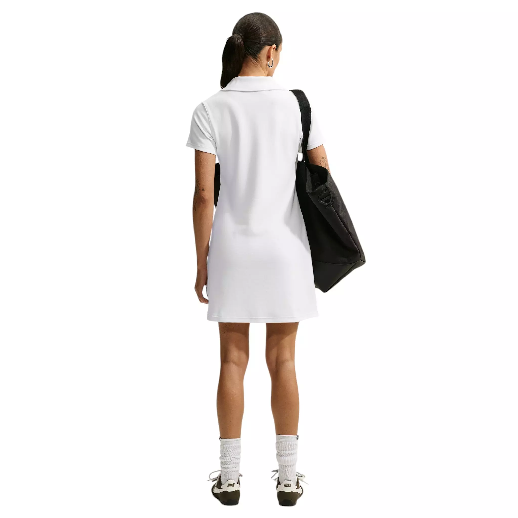 Nike Women's Sportswear Chill Knit Slim Polo Dress - White/Black - WHITE/BLACK