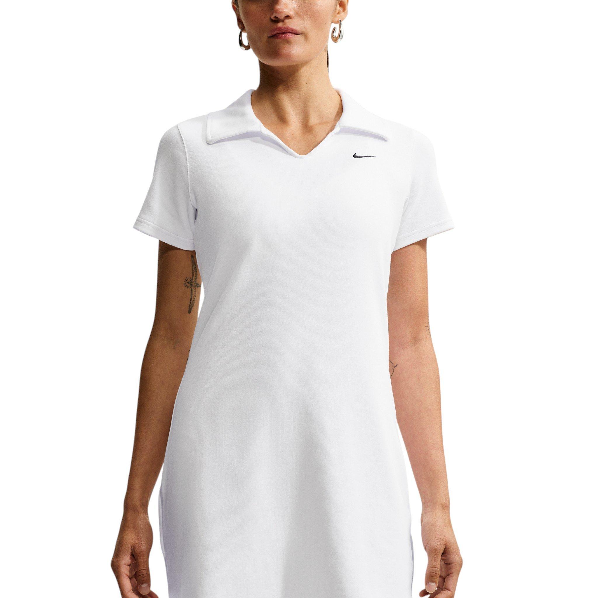Nike Women's Sportswear Chill Knit Slim Polo Dress - White/Black - WHITE/BLACK