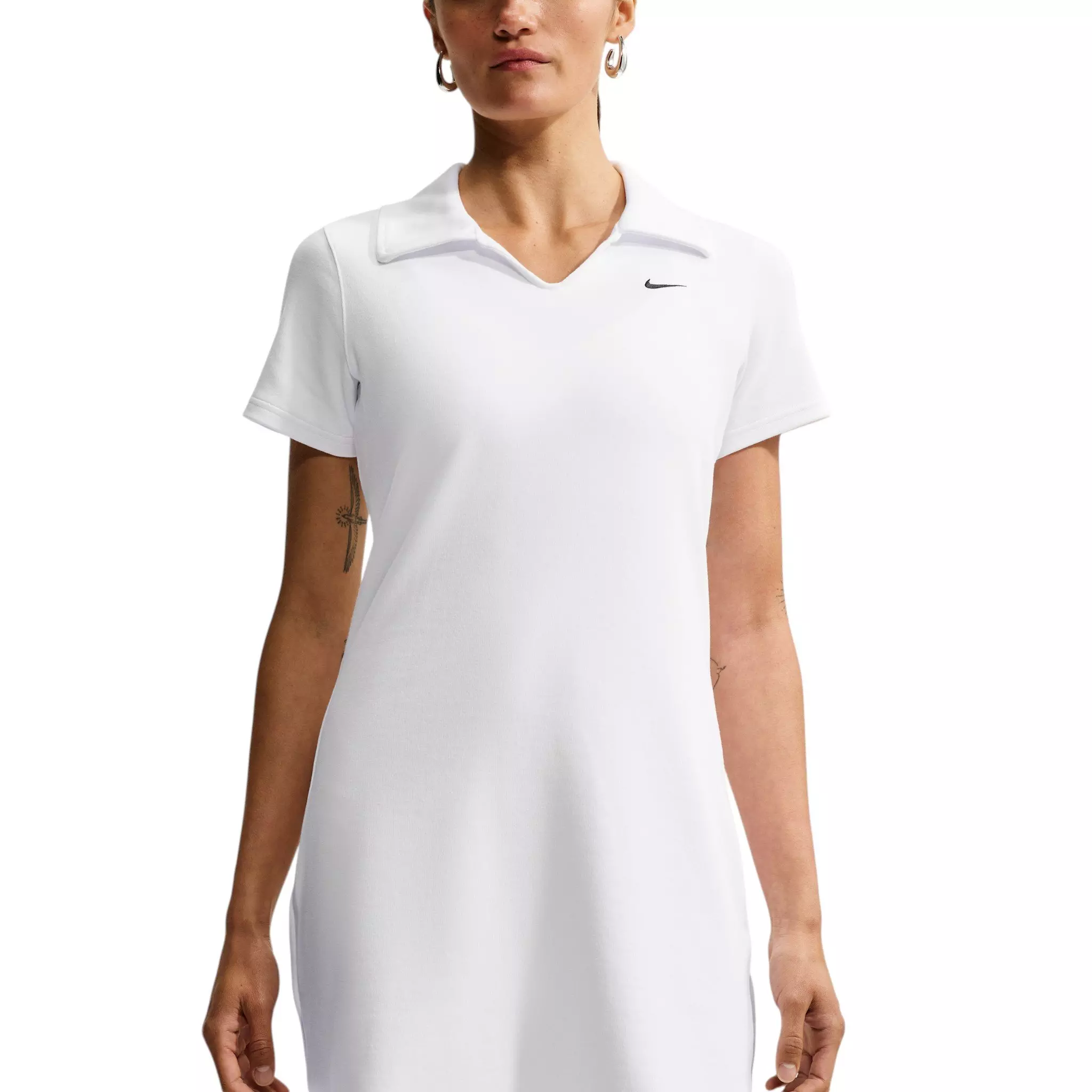 Nike Women's Sportswear Chill Knit Slim Polo Dress - White/Black - WHITE/BLACK