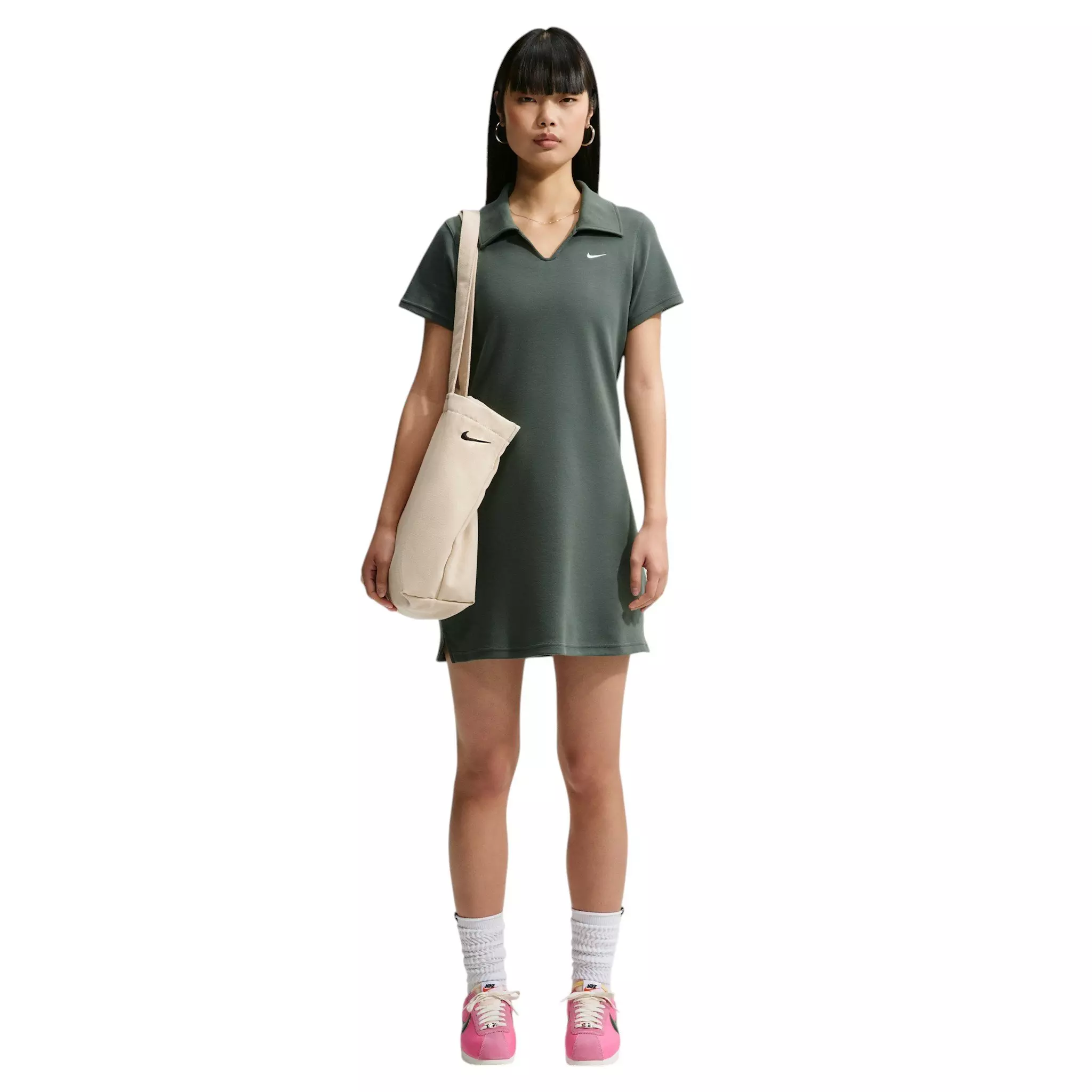 Nike Women's Sportswear Chill Knit Slim Polo Dress - Camo Green/White - CAMO GREEN/WHITE