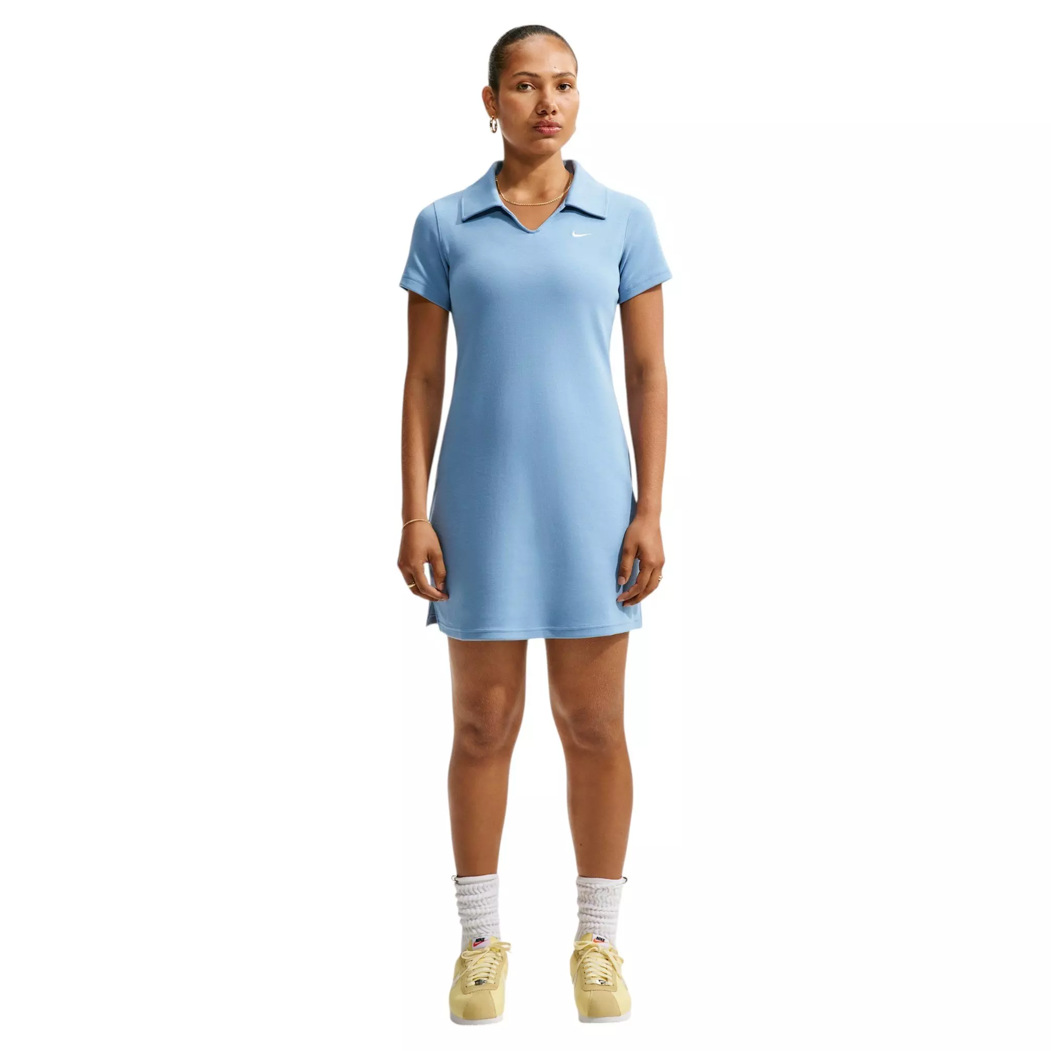 Nike Women's Sportswear Chill Knit Slim Polo Dress - Blue/White - BLUE/WHITE
