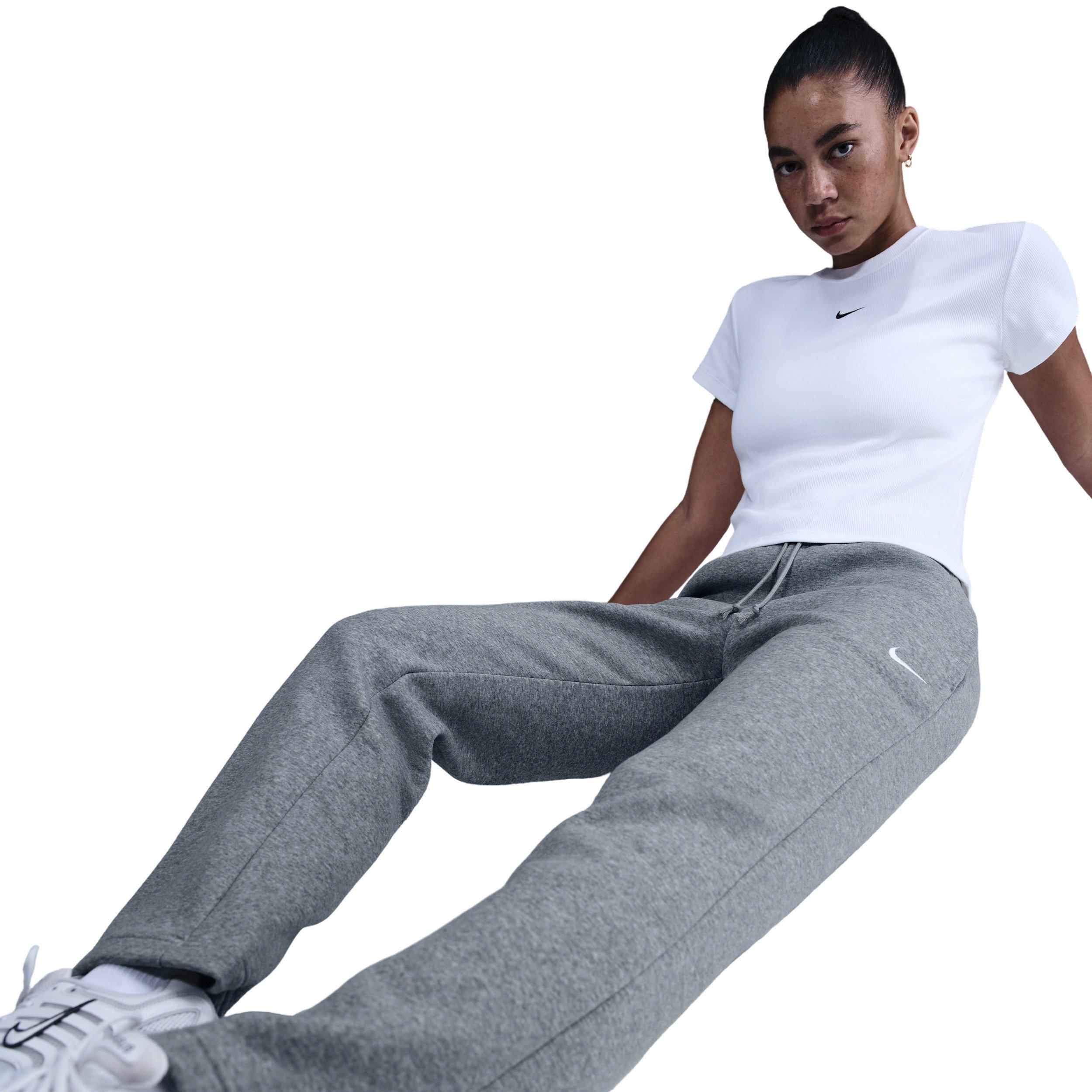 Nike Women's Sportswear Phoenix Fleece Mid-Rise Open-Hem Pants - Grey - GREY Thumbnail View 5