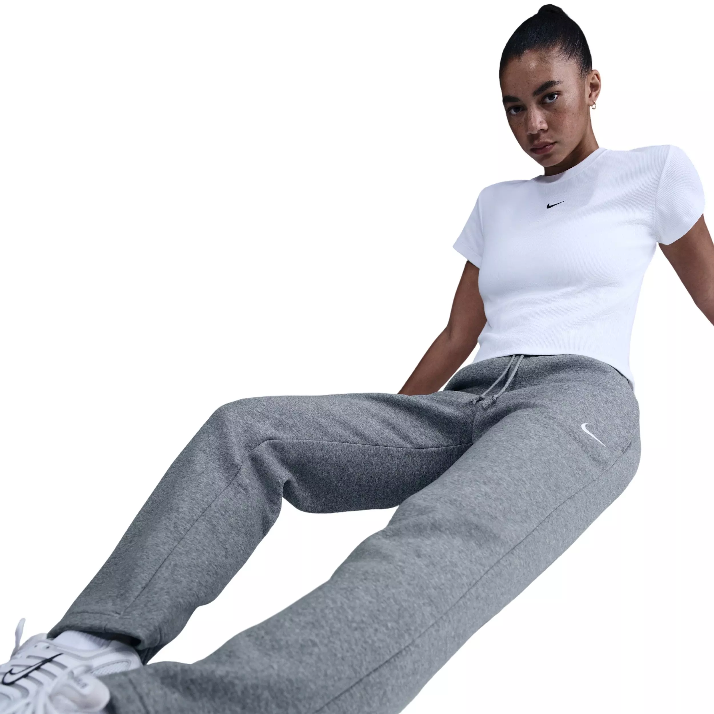 Nike Women's Sportswear Phoenix Fleece Mid-Rise Open-Hem Pants - Grey - GREY