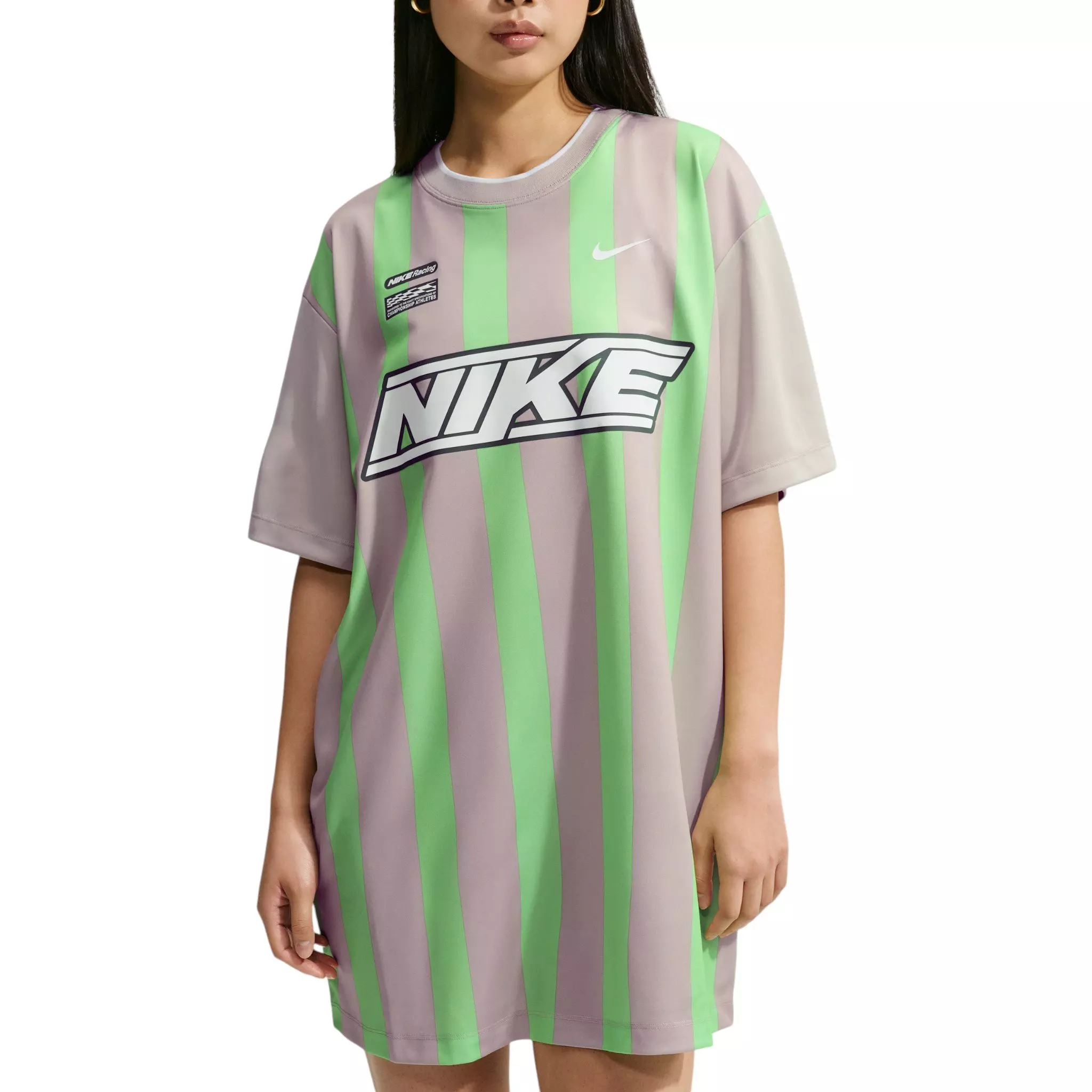 Nike Women's Sportswear Oversized Jersey Mini Dress - Cream/Green/White - CREAM/GREEN/WHITE