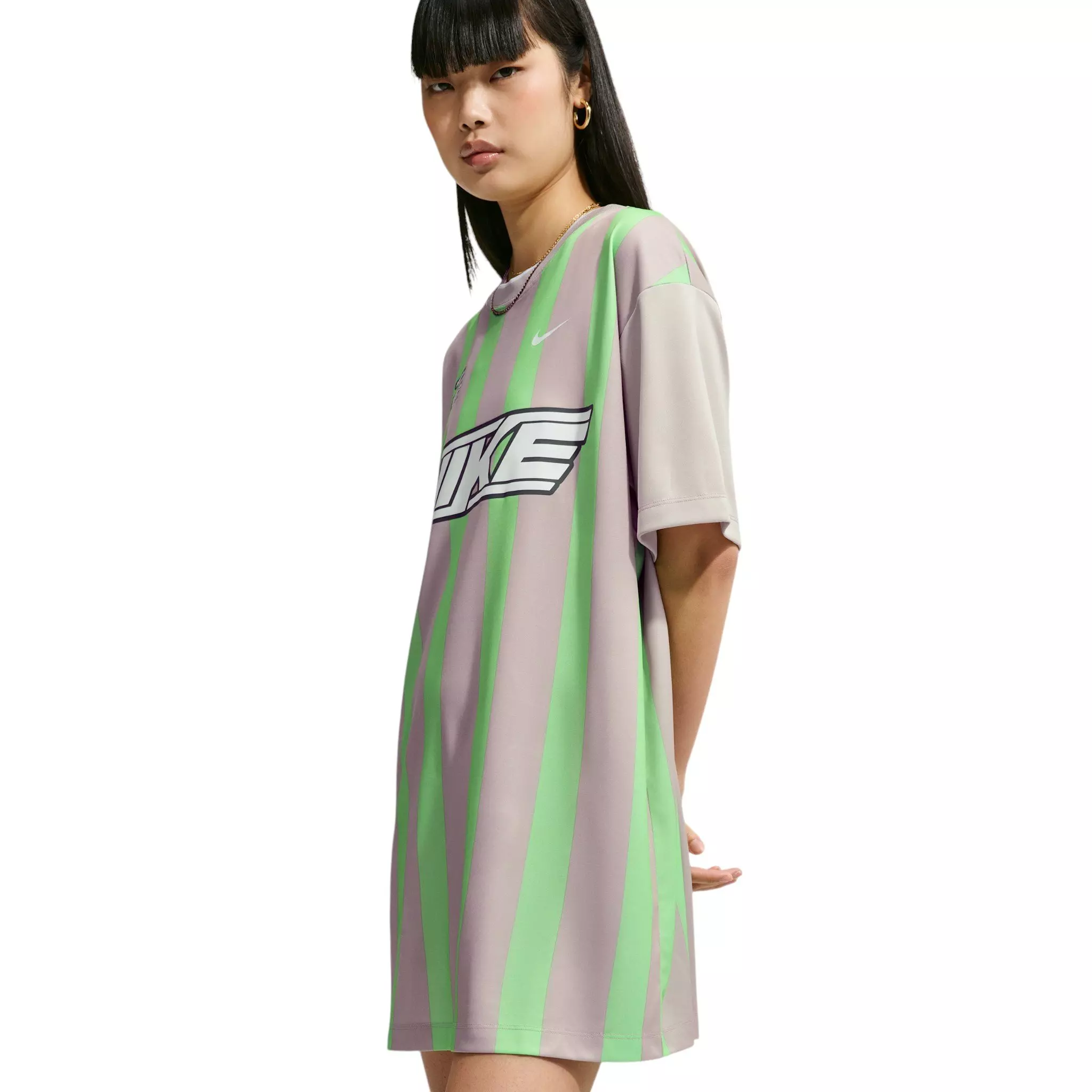 Nike Women's Sportswear Oversized Jersey Mini Dress - Cream/Green/White - CREAM/GREEN/WHITE