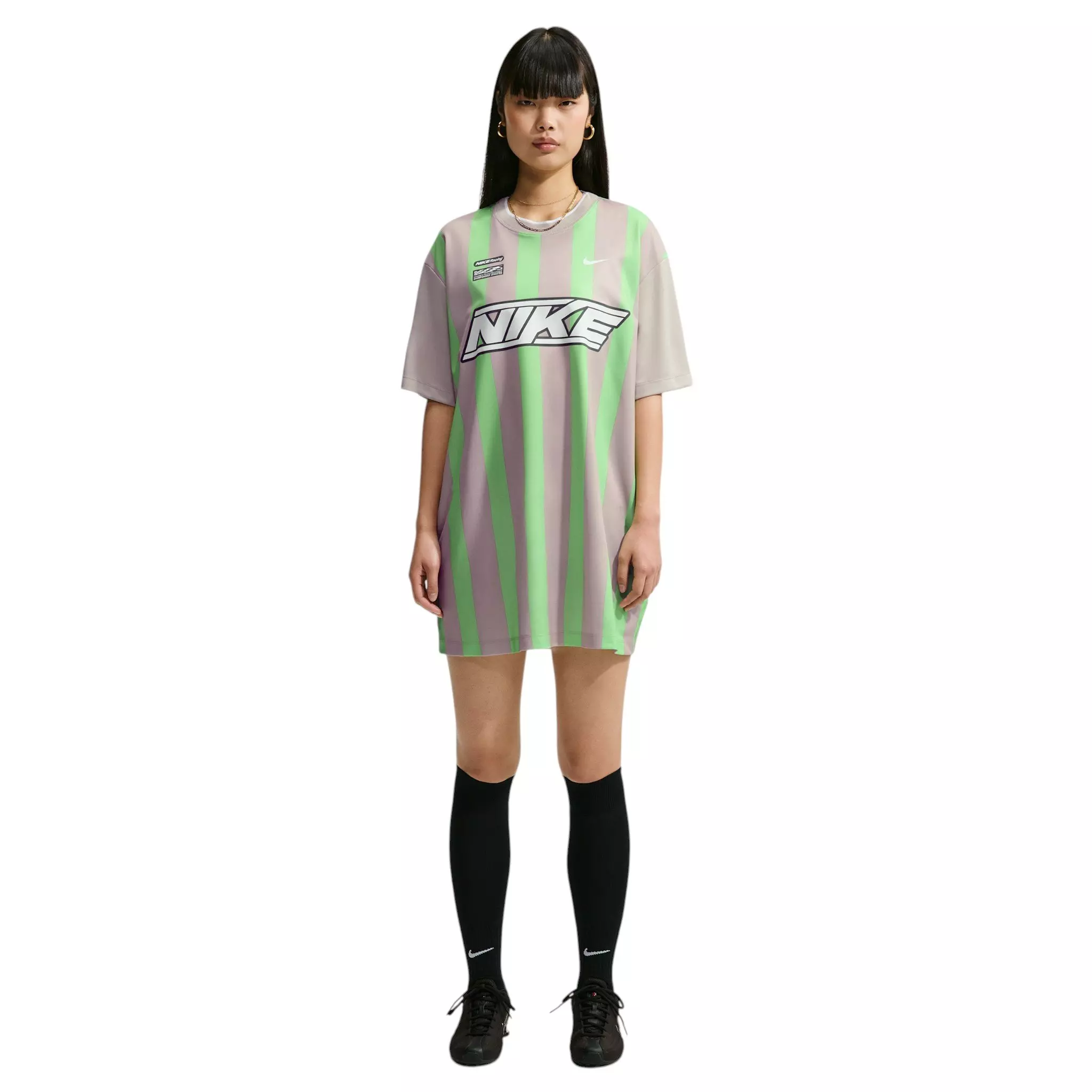 Nike Women's Sportswear Oversized Jersey Mini Dress - Cream/Green/White - CREAM/GREEN/WHITE