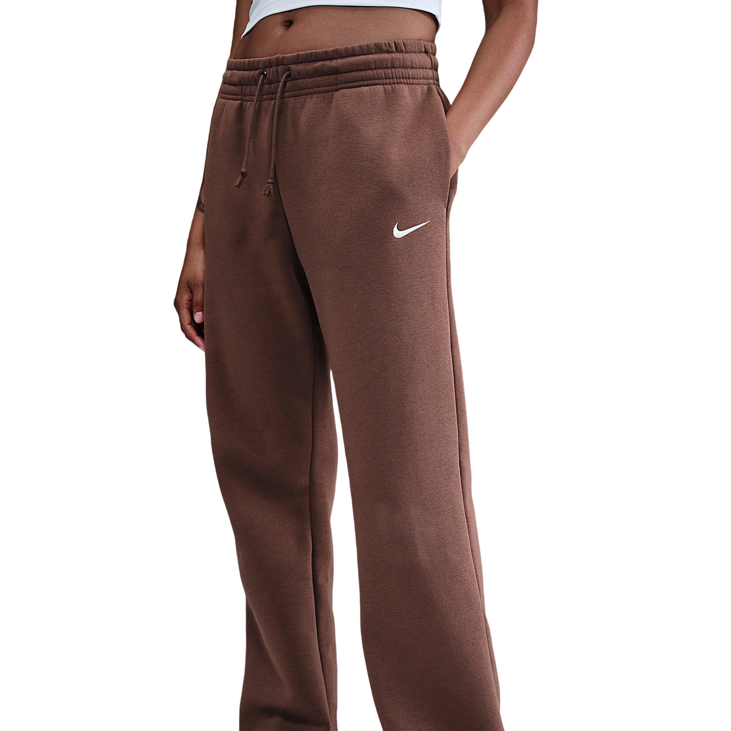 Nike Women's Sportswear Phoenix Swoosh Fleece Mid-Rise Open-Hem Pants - Brown - BROWN Thumbnail View 1