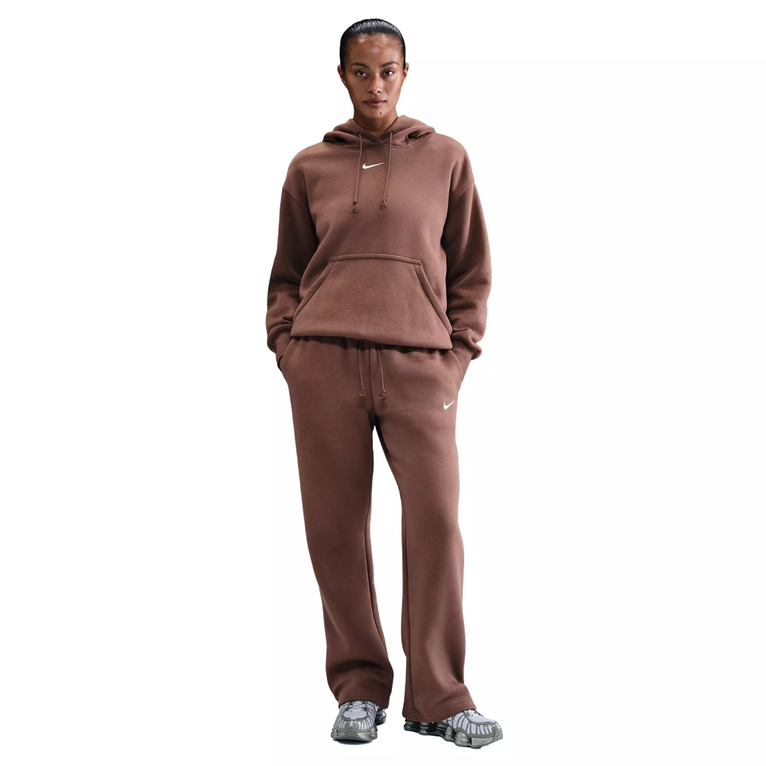 Nike Women's Sportswear Phoenix Fleece Mid-Rise Open-Hem Pants - Brown - BROWN