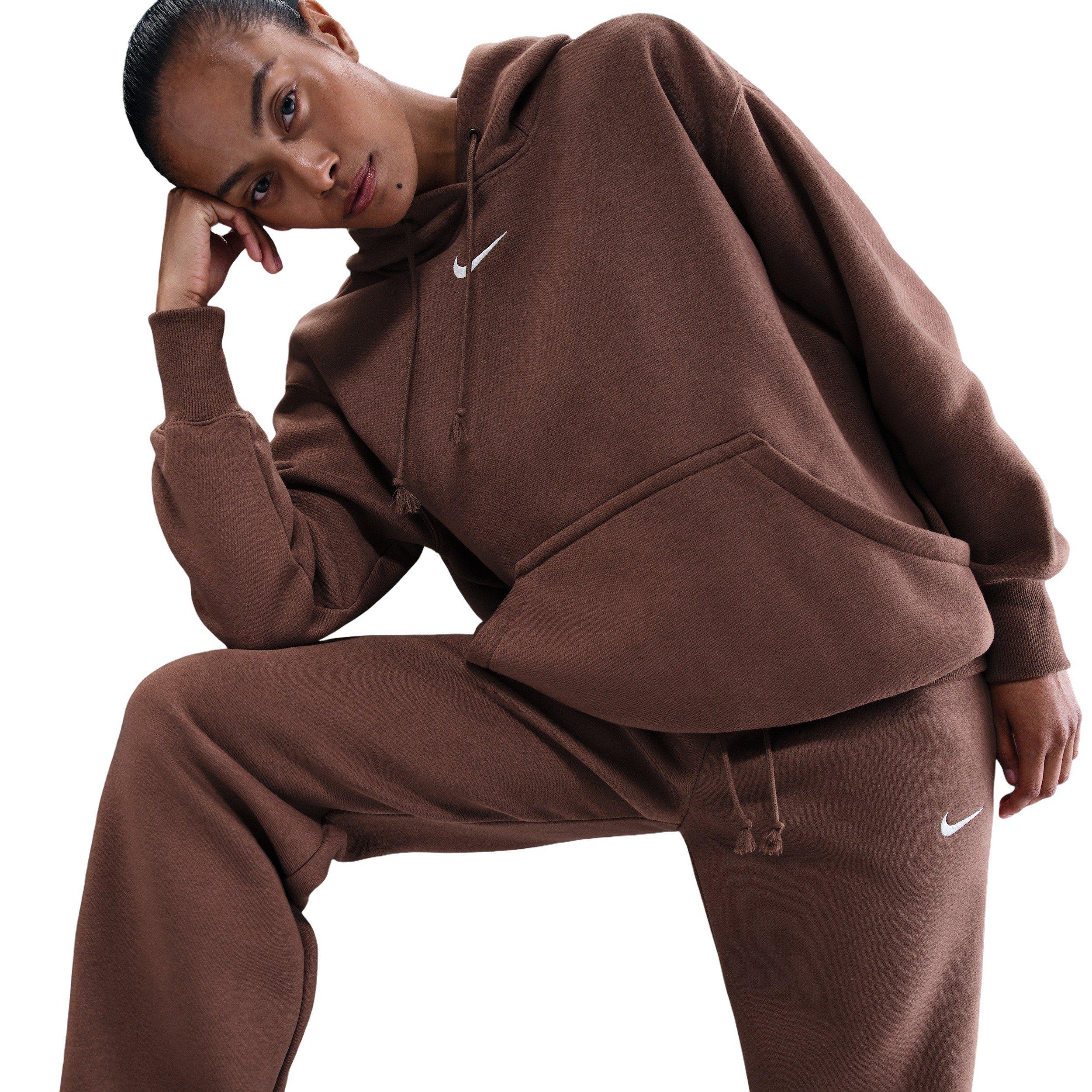 Nike Women's Sportswear Phoenix Fleece Mid-Rise Open-Hem Pants - Brown - BROWN Thumbnail View 5