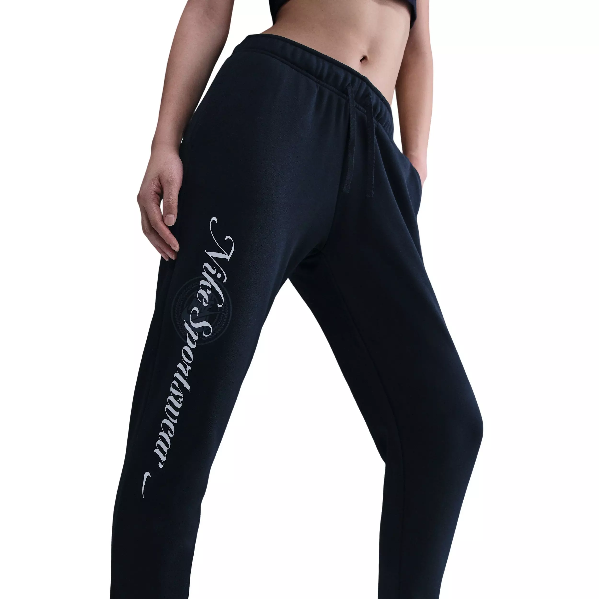 Nike Women's Sportswear Club Fleece Mid-Rise Graphic Pants - Black - BLACK