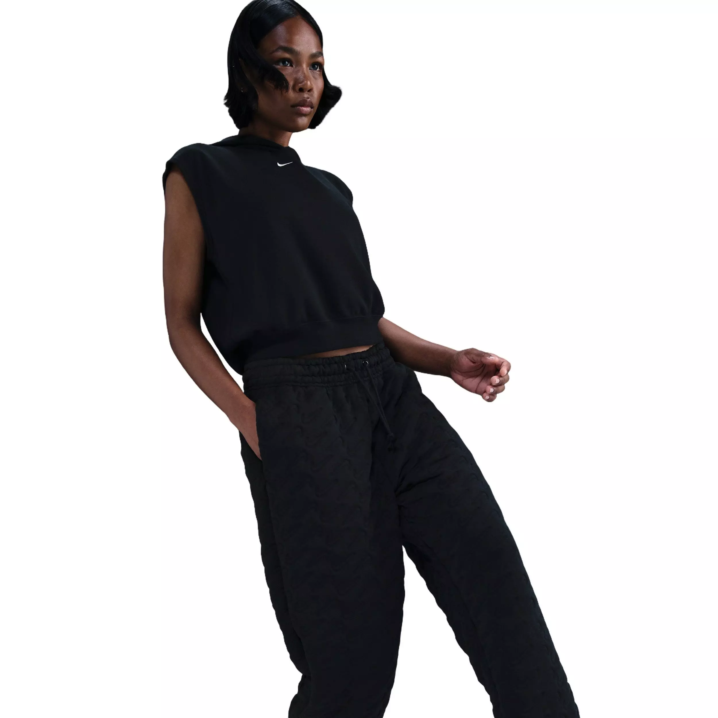 Nike Women's Sportswear Phoenix Fleece Oversized High-Waisted Jacquard Pants - Black - BLACK