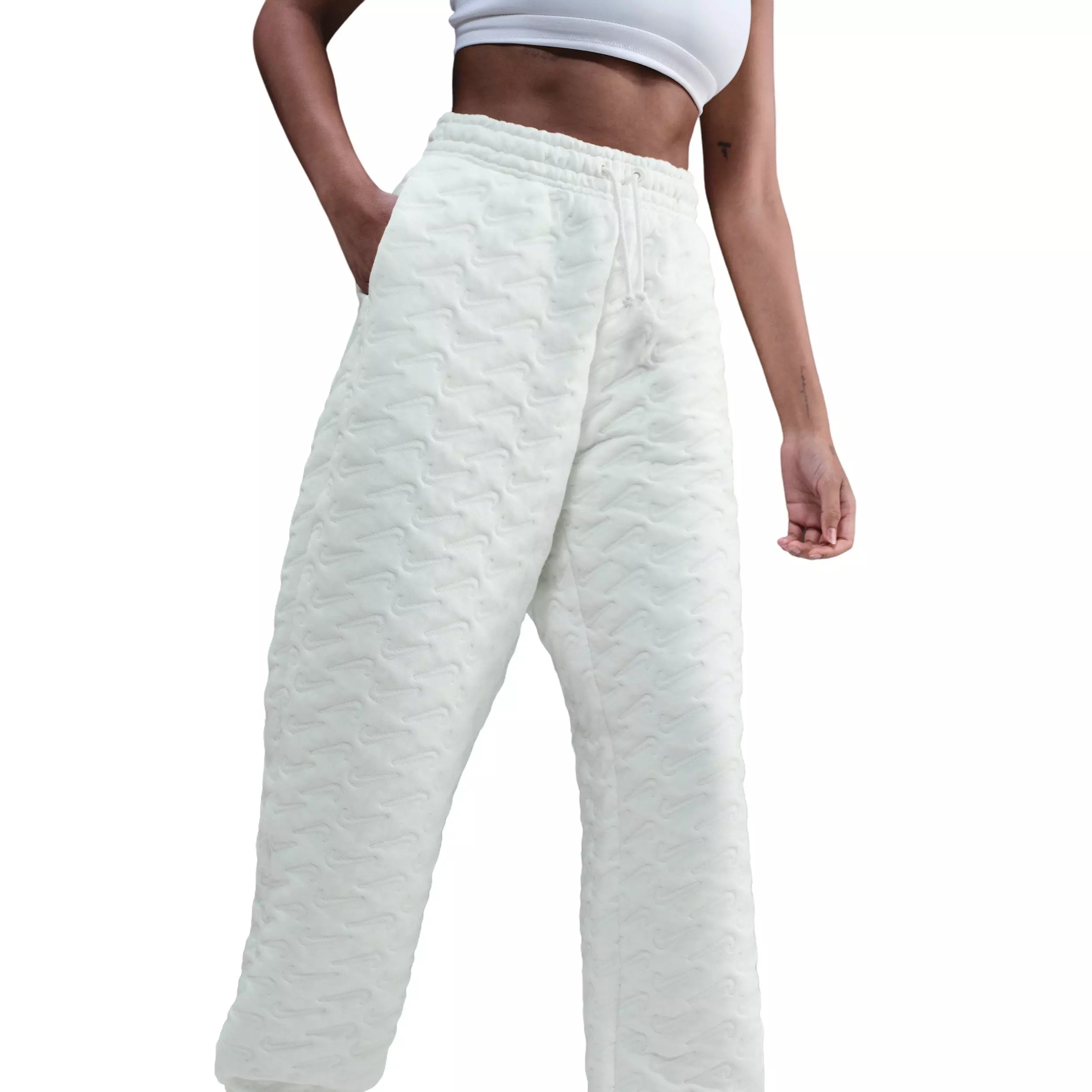 Nike Women's Sportswear Phoenix Fleece Oversized High-Waisted Jacquard Pants - White - WHITE