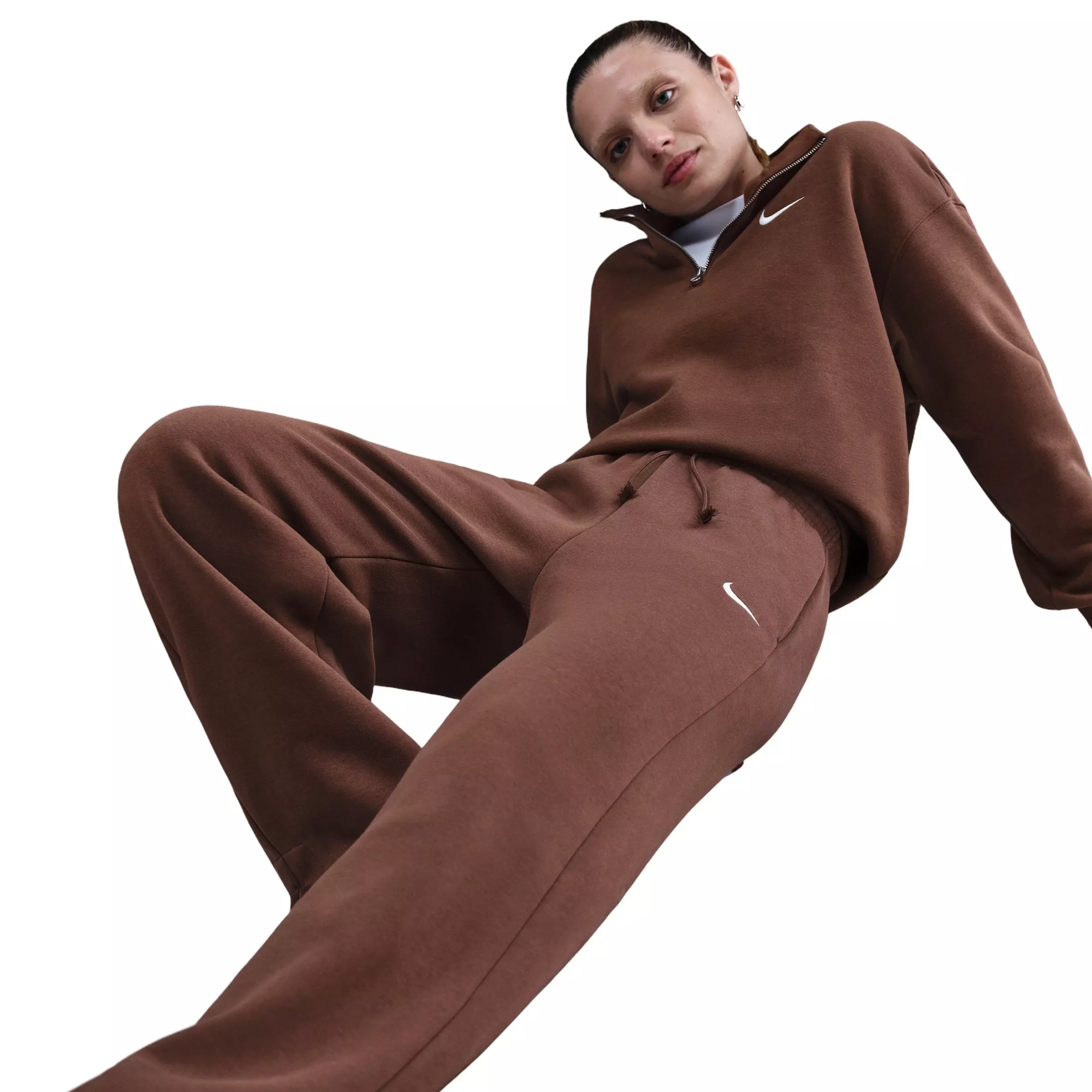 Nike Women's Sportswear Phoenix Fleece High-Waisted Wide-Leg Pants - Brown - BROWN