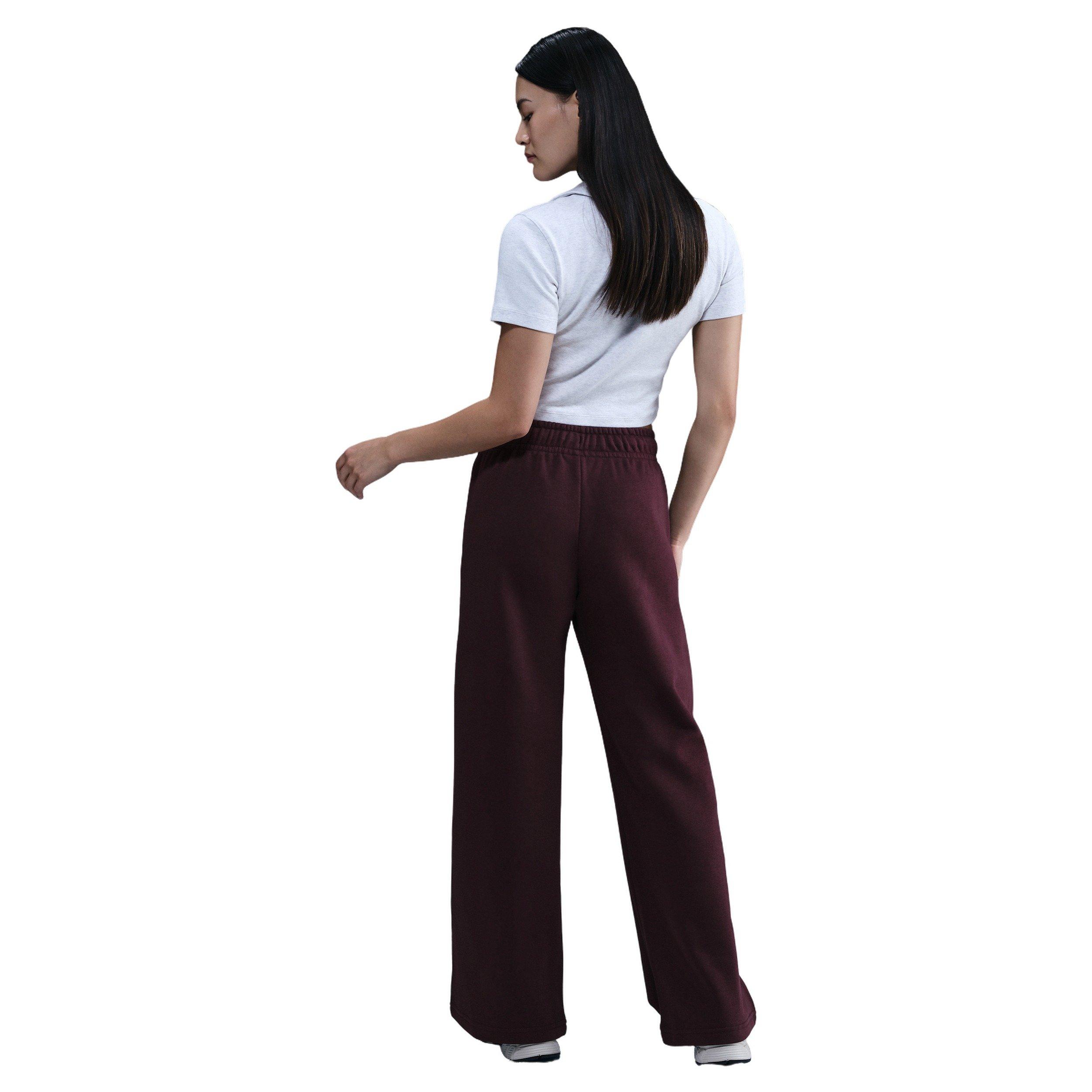 Nike Women's Sportswear Club Fleece Mid-Rise Wide-Leg Sweatpants - Burgundy - BURGUNDY Thumbnail View 2