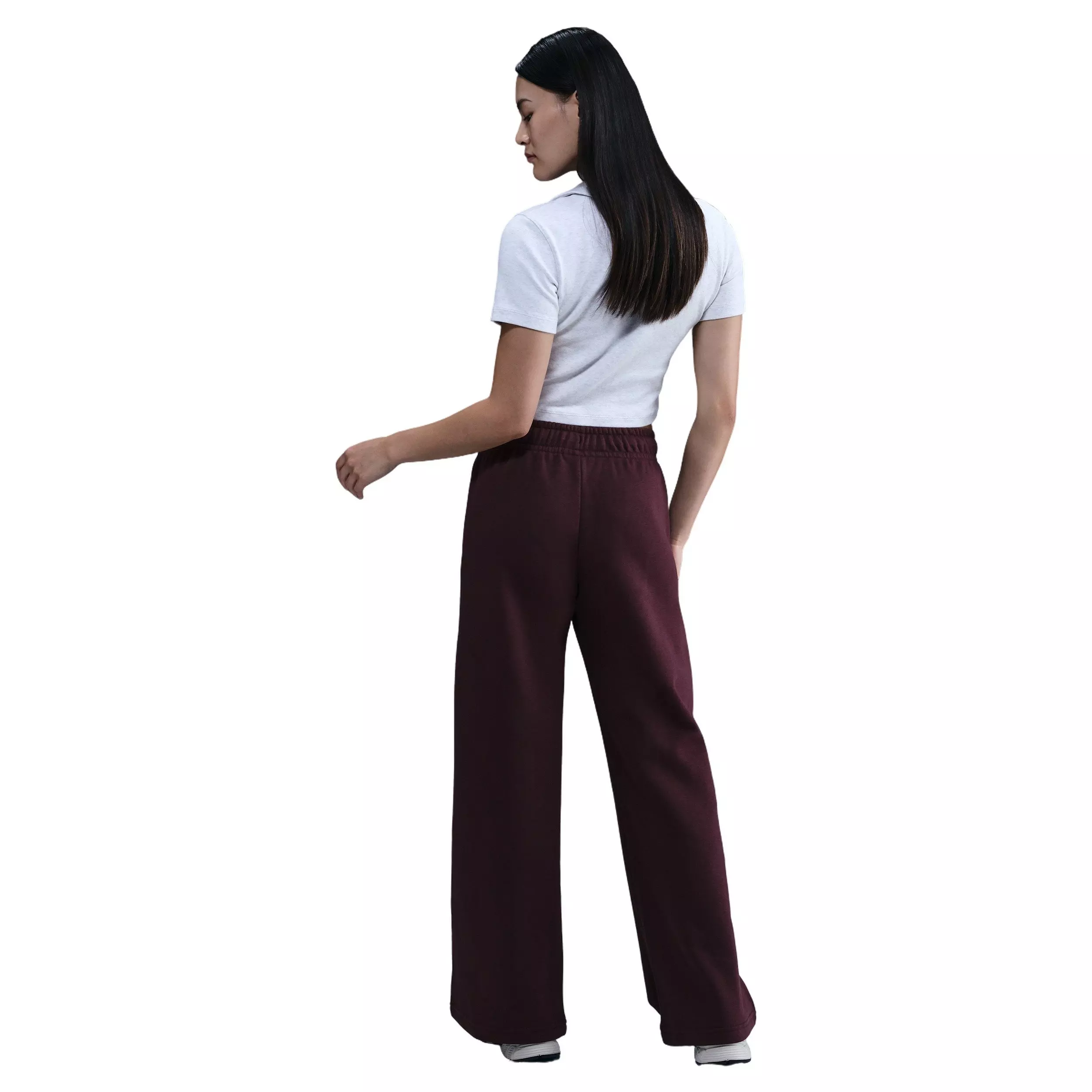 Nike Women's Sportswear Club Fleece Mid-Rise Wide-Leg Sweatpants - Burgundy - BURGUNDY